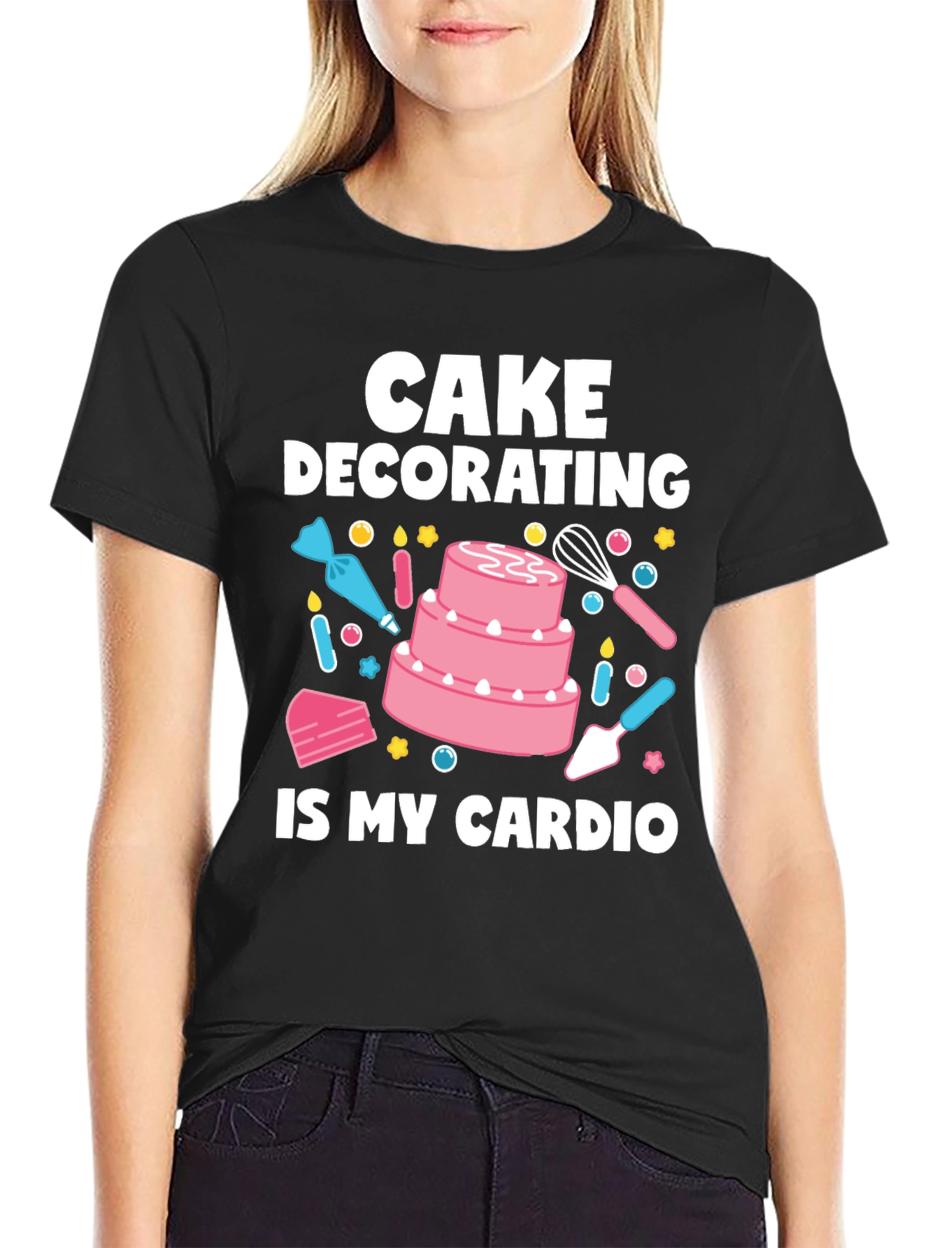 Black Cake Decorating Is My Cardio T-Shirt - Baker Gift view 2
