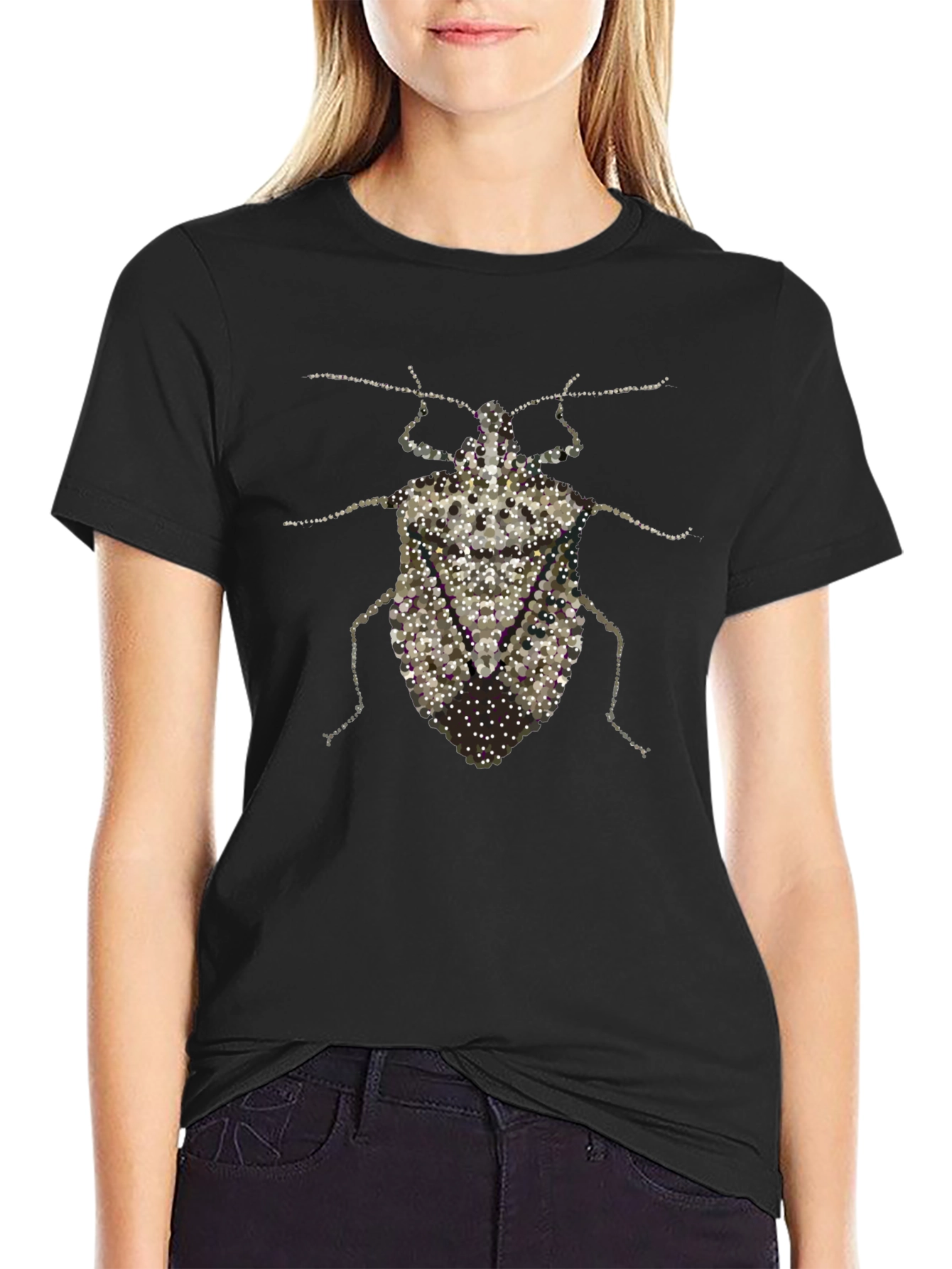 Black Unique Bug Print Graphic Tee - Black Cotton T-Shirt view 2