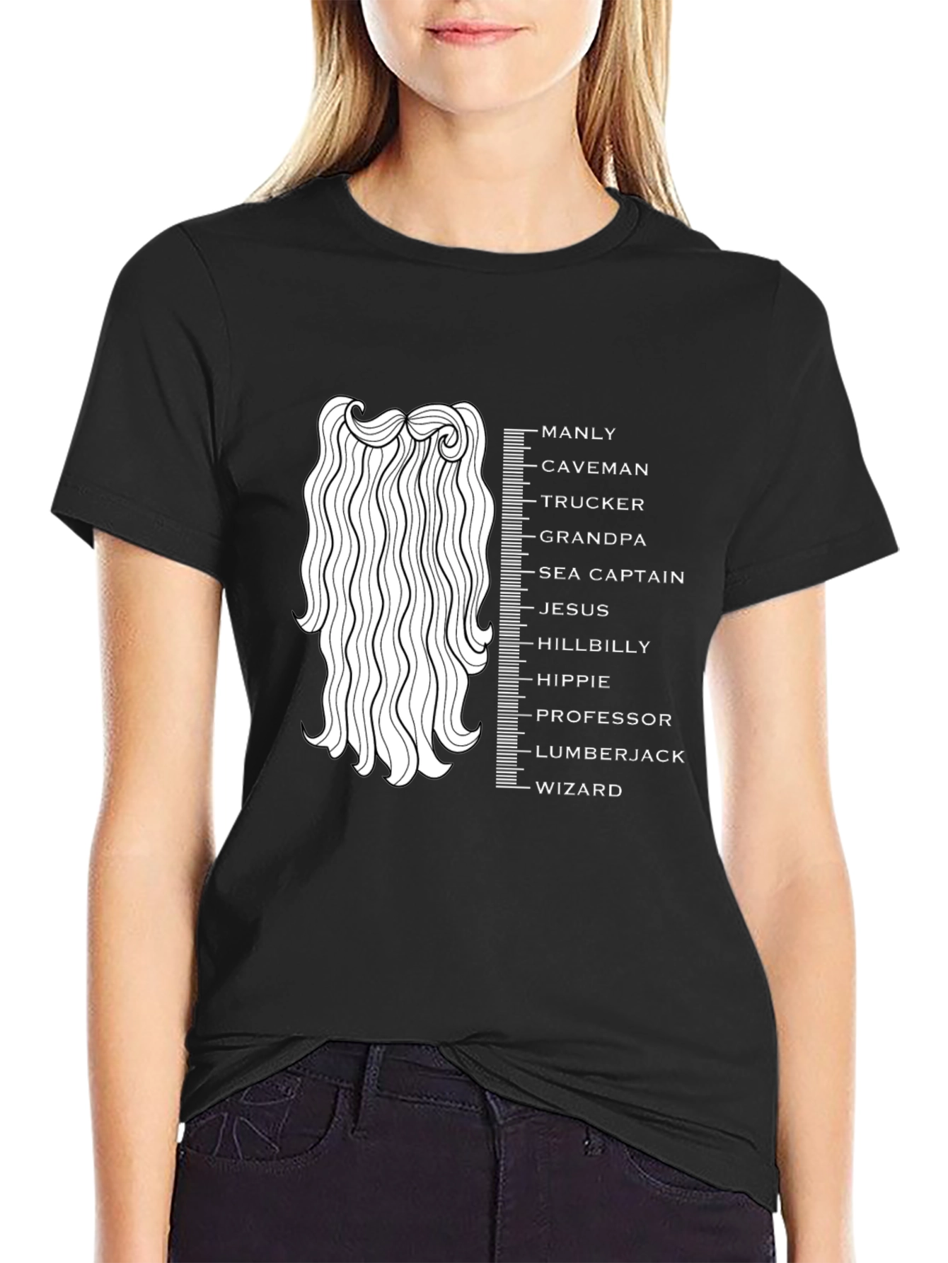 Black Funny Beard Length Scale Men's Graphic T-Shirt view 2