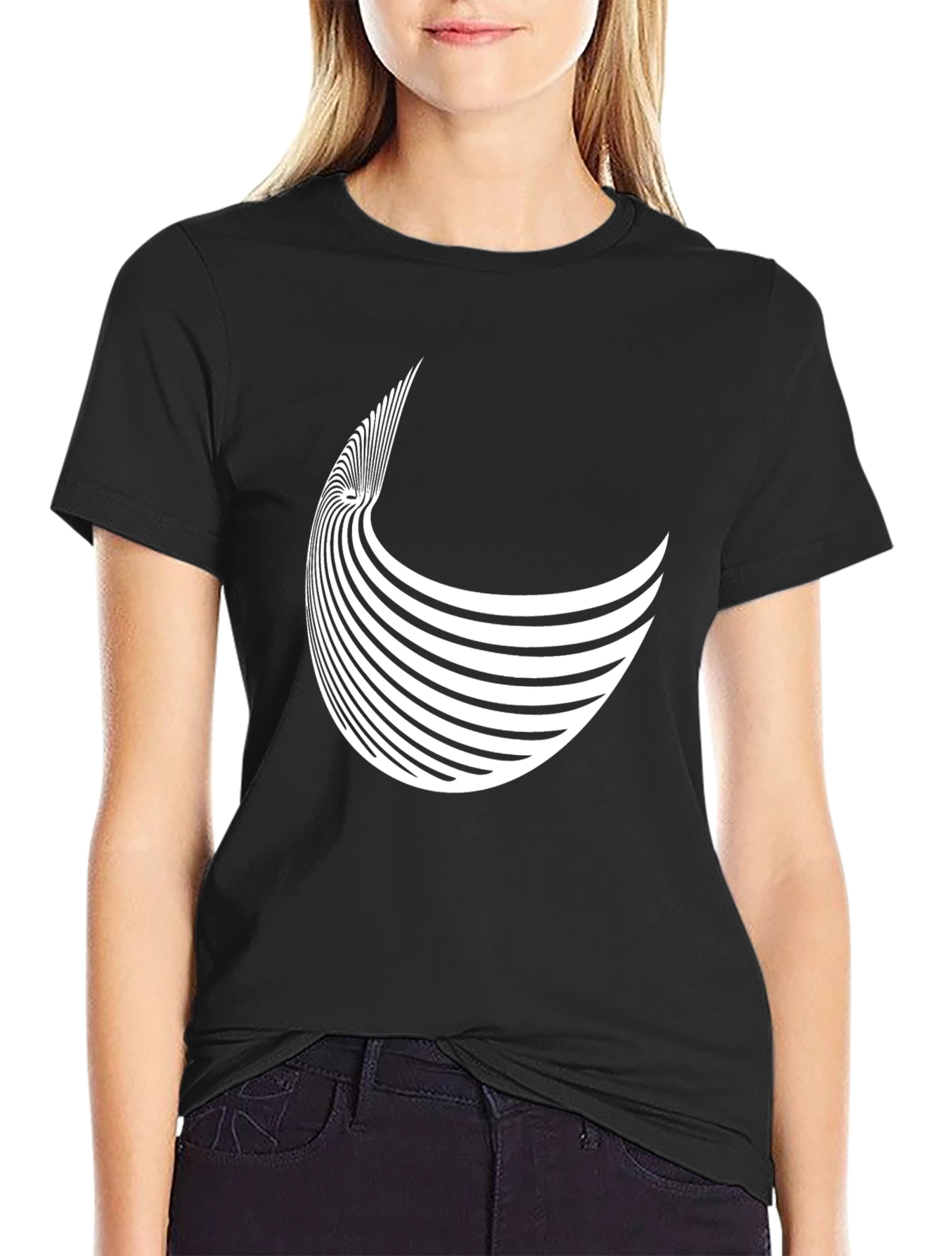 Black Abstract Striped Crescent Black Tee view 2