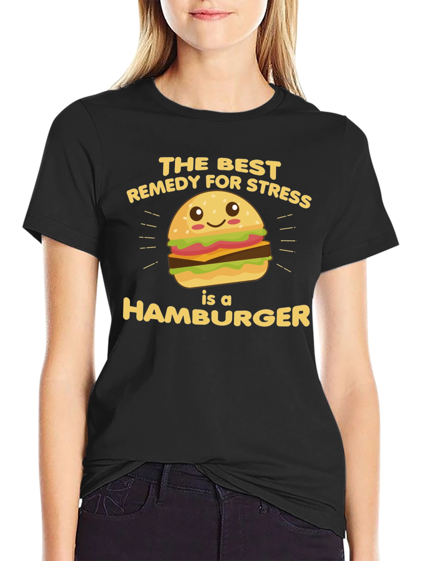 Black Hamburger Stress Relief T-Shirt view 2