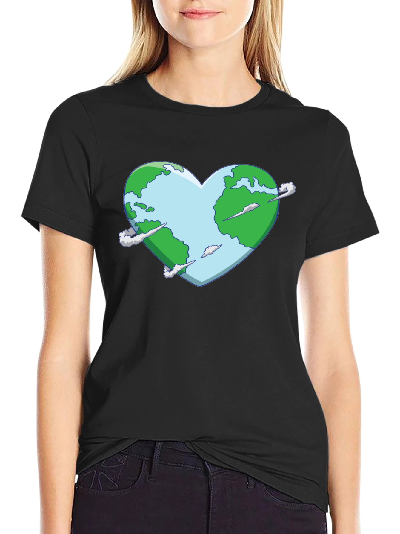 Black Earth Heart Graphic Tee - Black Cotton T-Shirt view 2