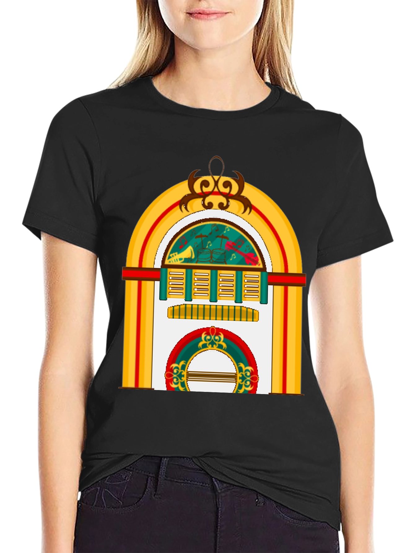 Black Retro Jukebox Graphic Tee - Musical Style view 2
