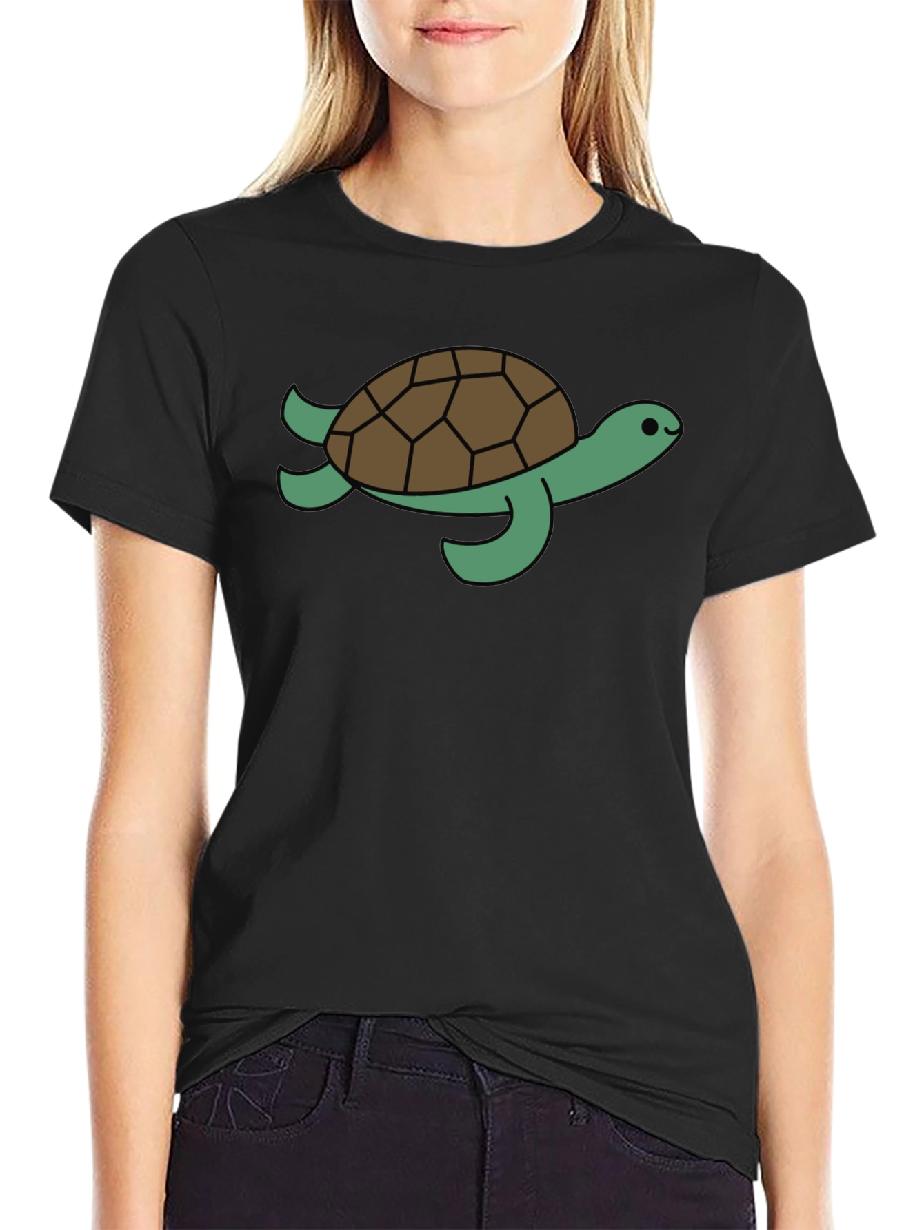 Black Sea Turtle Graphic Tee - Black Cotton T-Shirt view 2