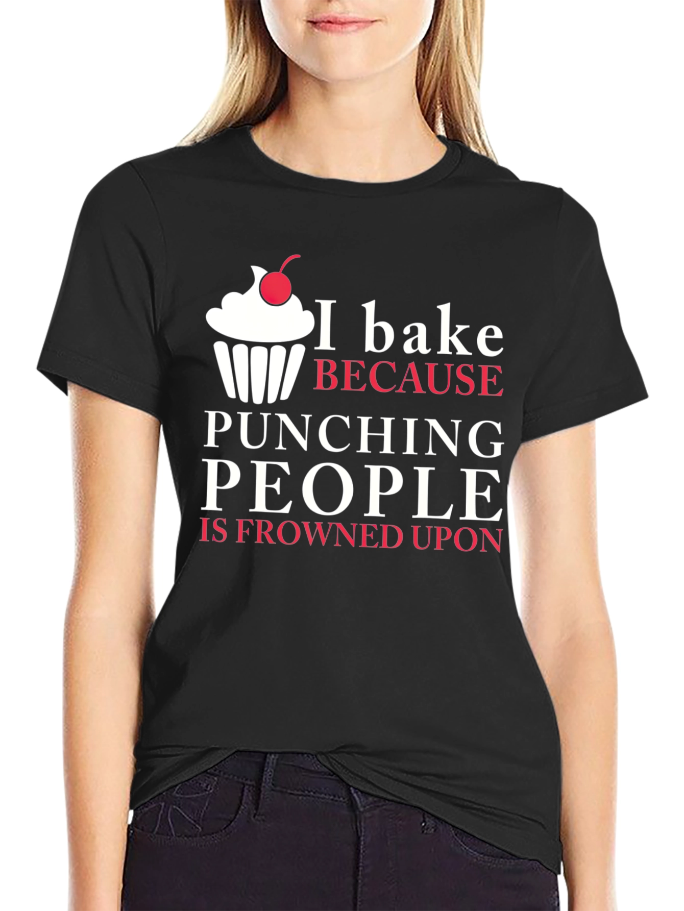 Black Funny I Bake Because Punching People T-Shirt view 2