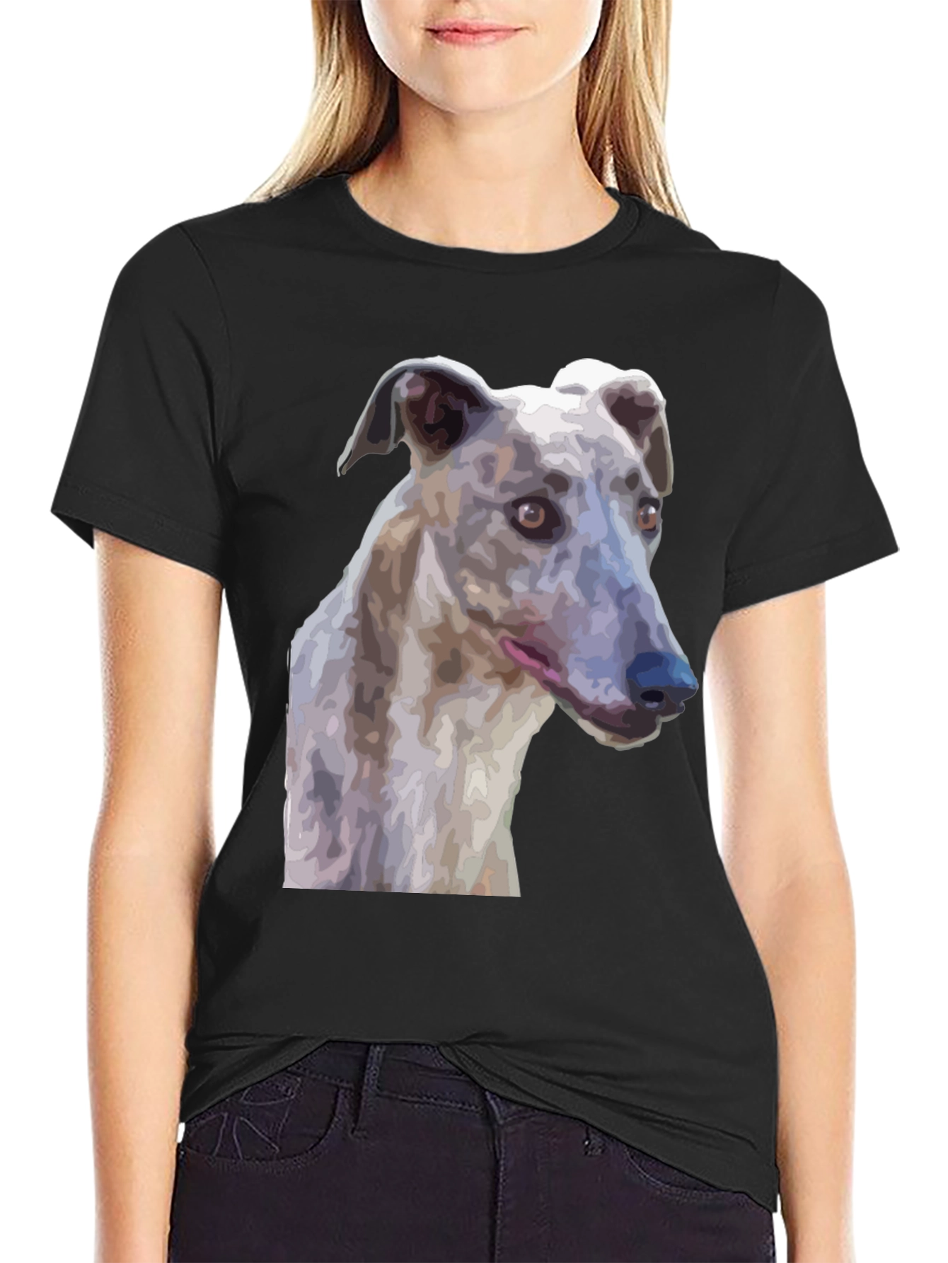 Black Greyhound Dog Graphic T-Shirt - Unisex Black Tee view 2