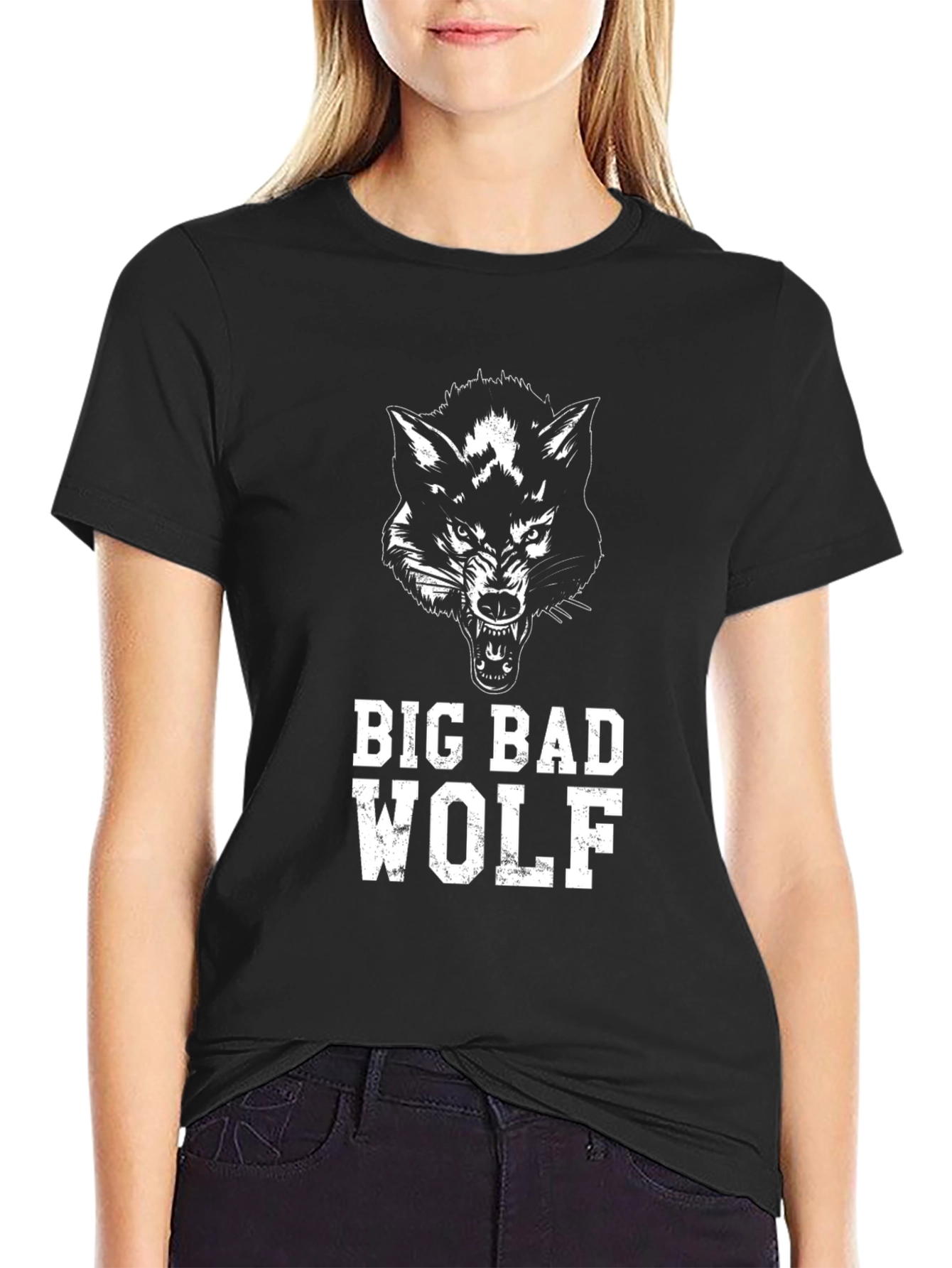 Black Big Bad Wolf Graphic Tee - Black Cotton T-Shirt view 2