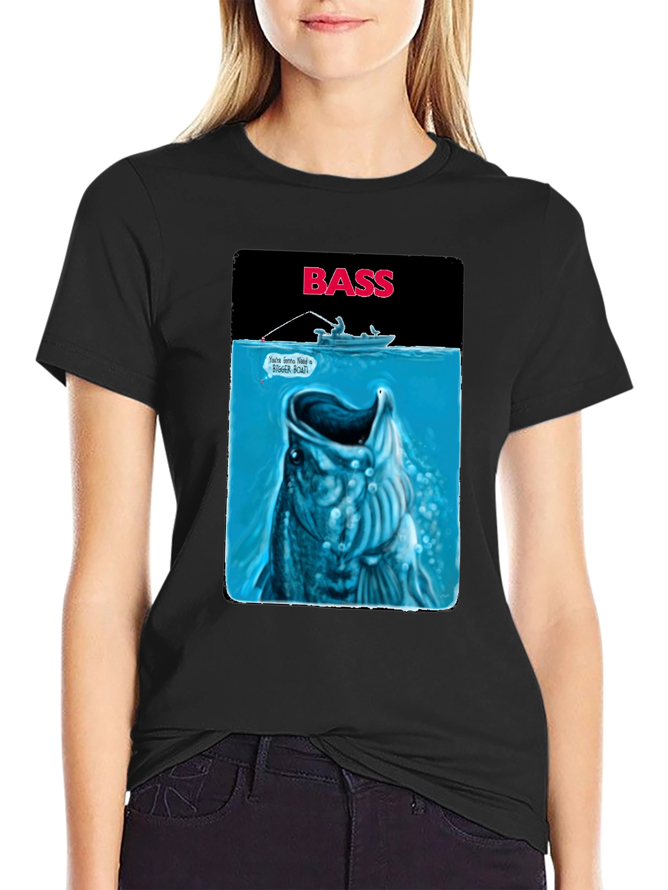 Black Bass Fishing Graphic T-Shirt - Jaws Parody view 2