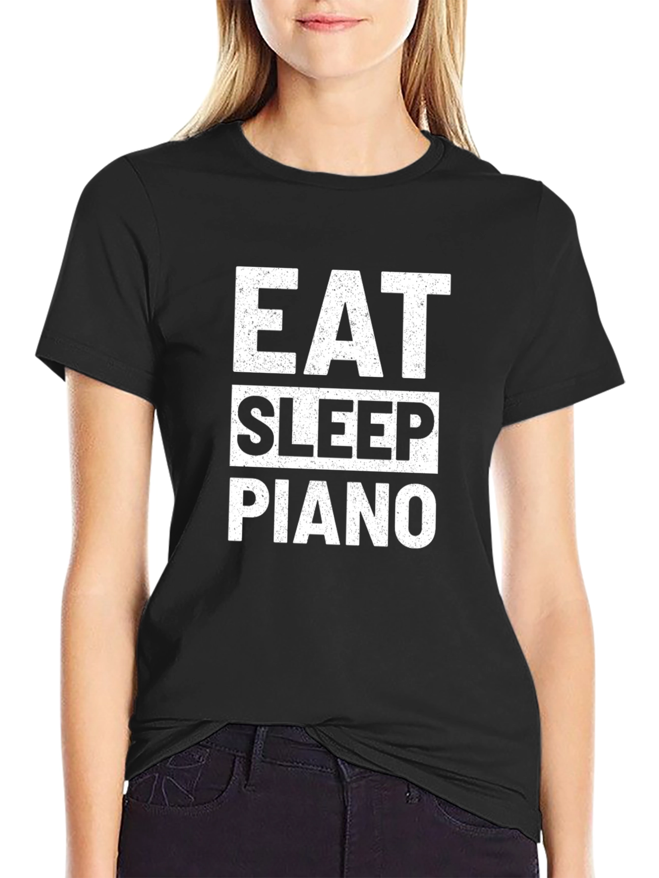 Black Eat Sleep Piano T-Shirt - Musician Tee view 2