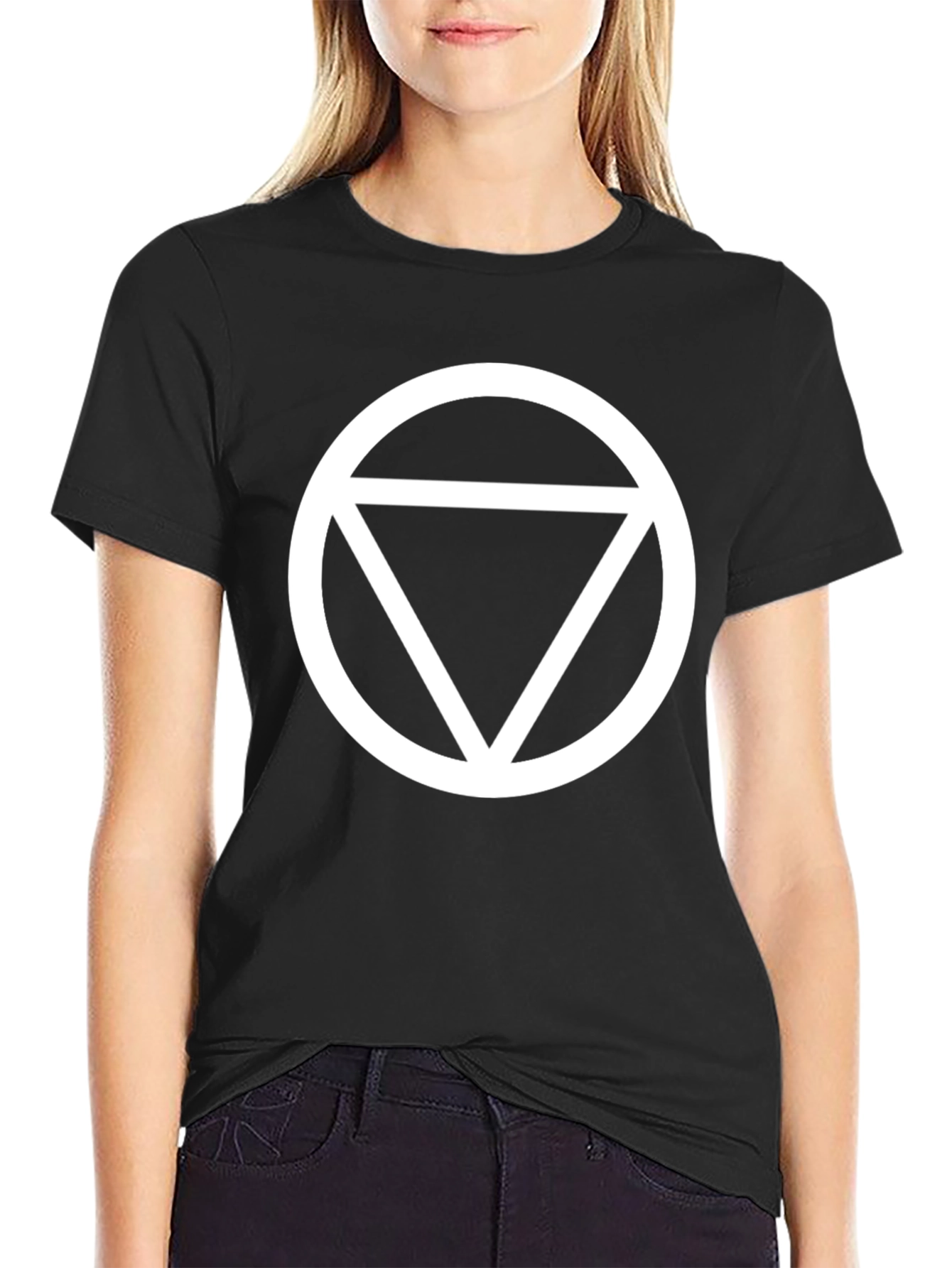 Black Geometric Circle Triangle Graphic Tee - Black Cotton T-Shirt view 2