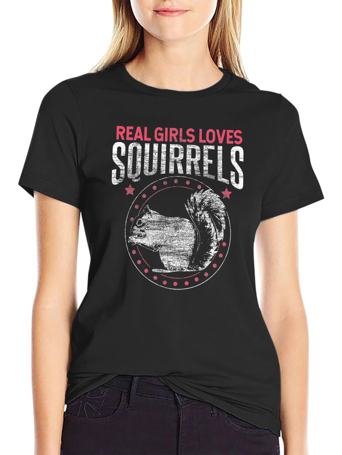 Black Real Girls Love Squirrels Black T-Shirt view 2