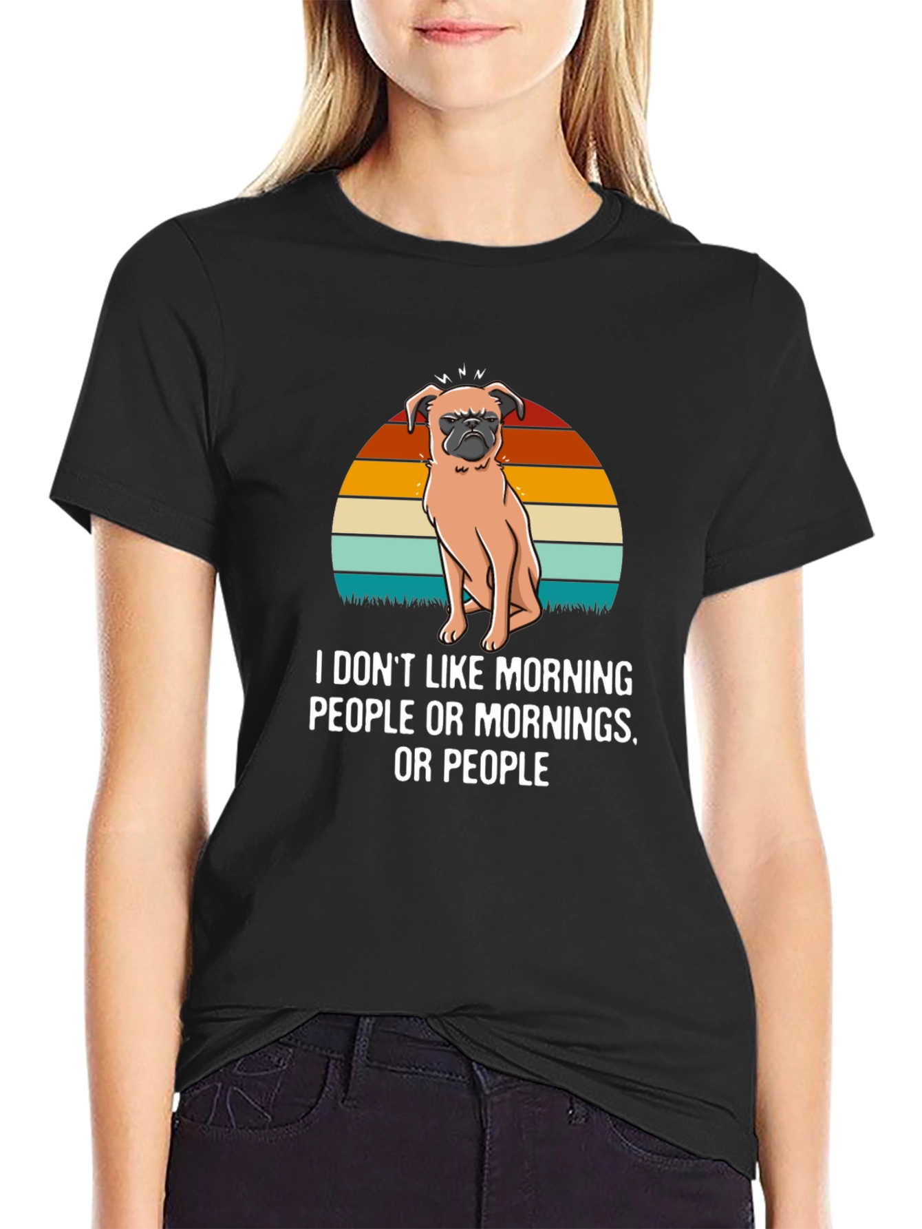 Black Funny Pug T-Shirt - I Don't Like Morning People view 2