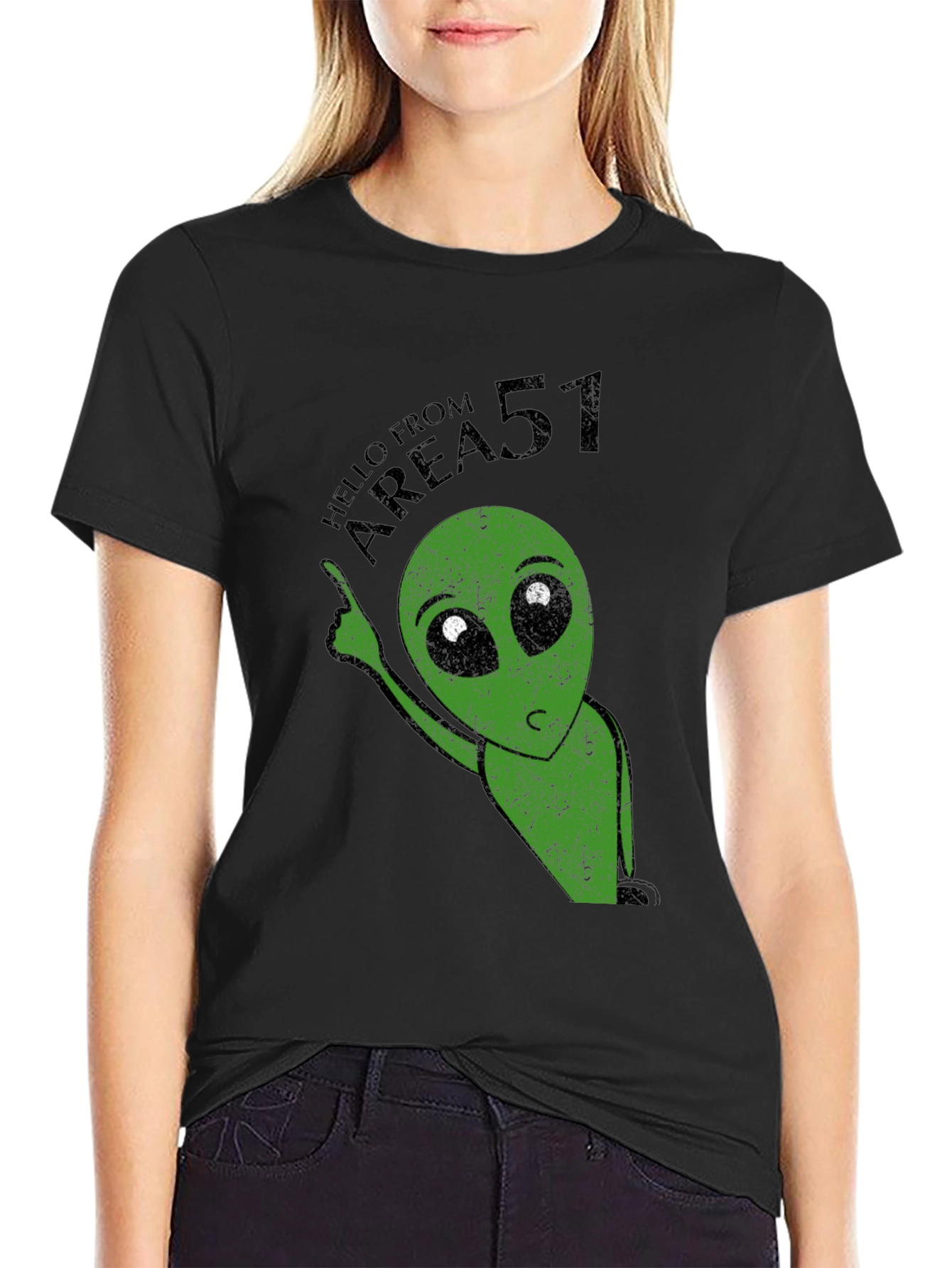 Black Area 51 Alien Graphic Print Black T-Shirt view 2