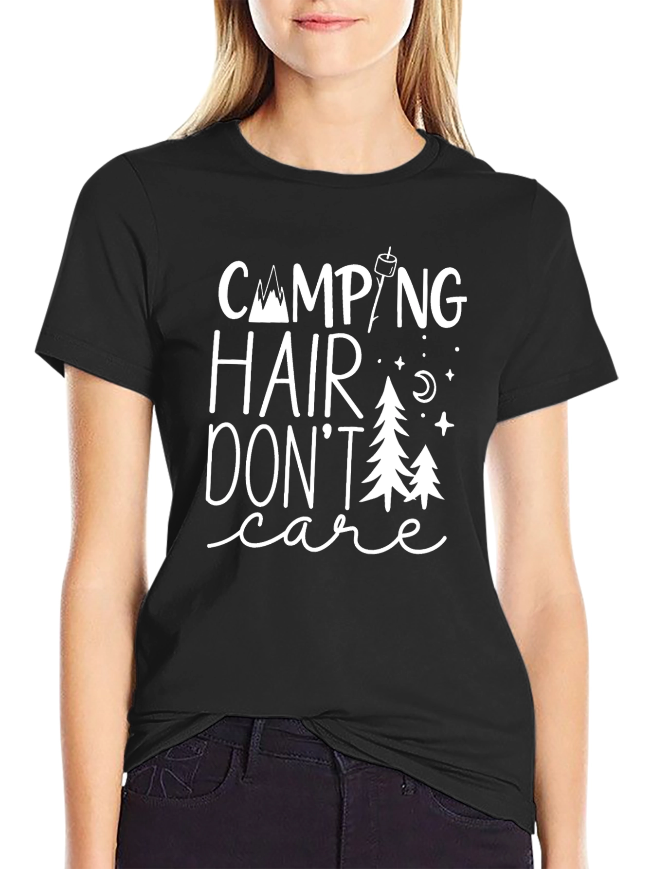 Black Camping Hair Don't Care Graphic Tee view 2