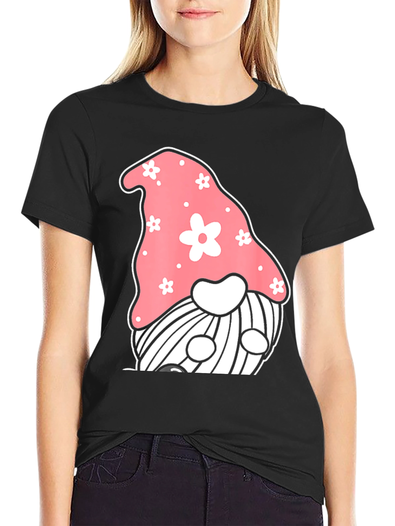 Black Cute Gnome Graphic T-Shirt - Black view 2