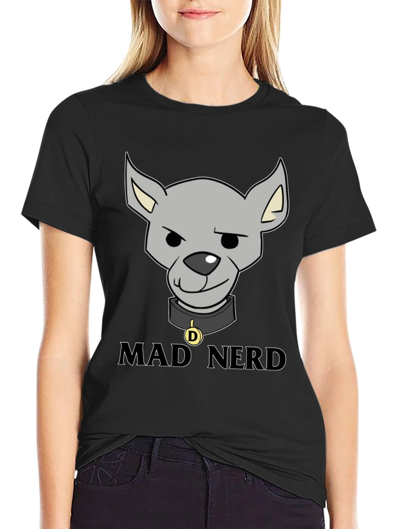 Black Mad Nerd Dog T-Shirt, Funny Geek Tee view 2