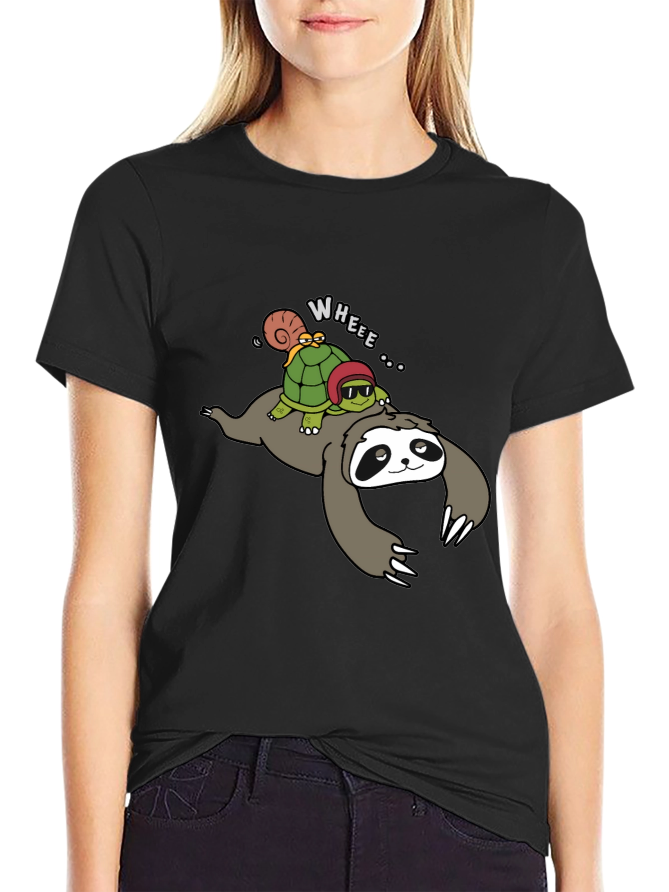 Black Sloth & Turtle Fun T-Shirt view 2