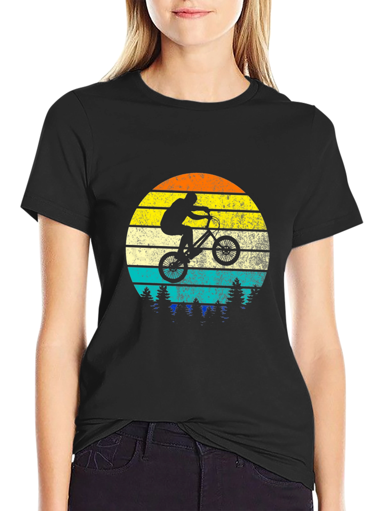 Black BMX Rider Vintage Sunset Graphic Tee view 2
