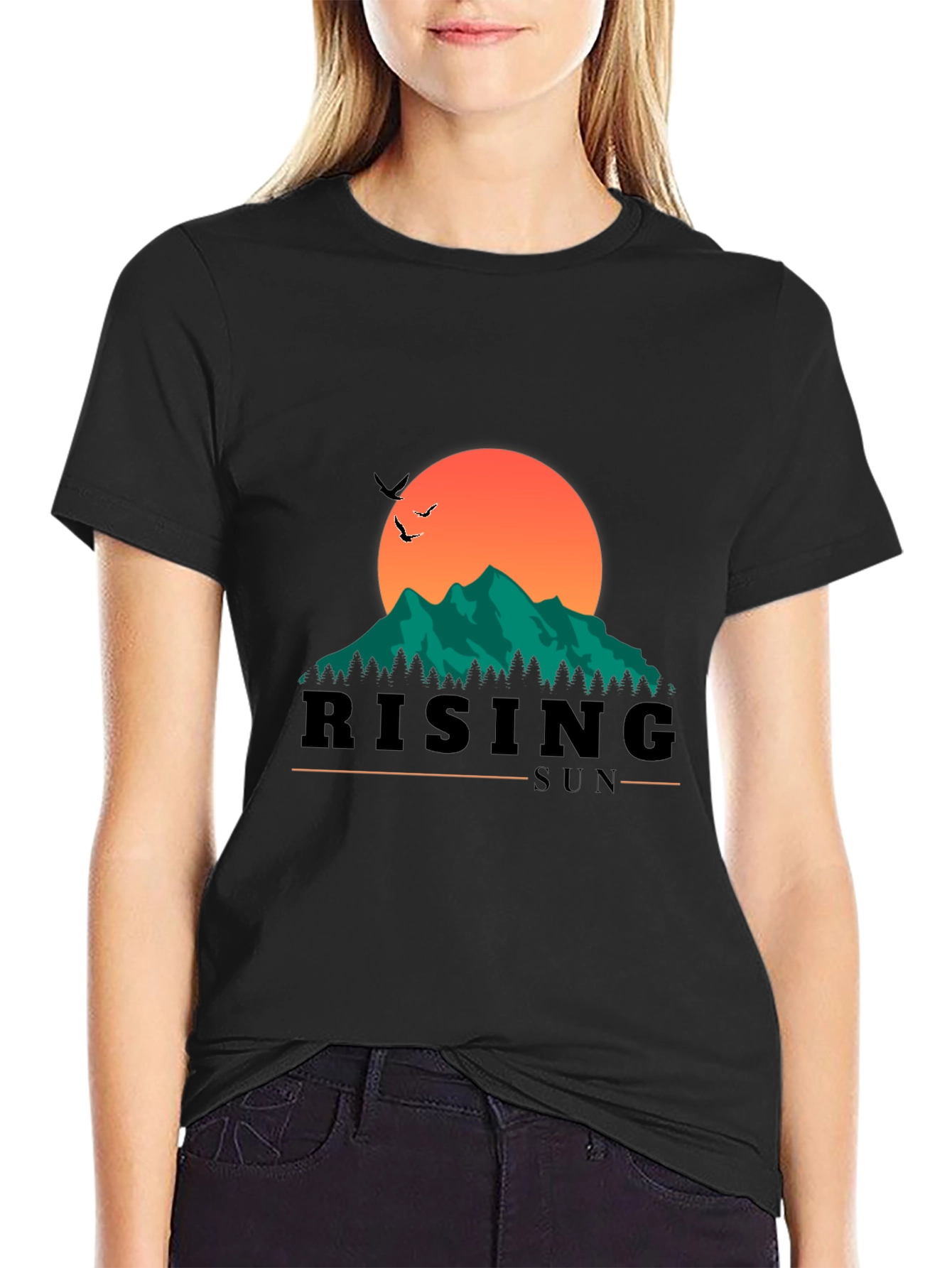 Black Rising Sun Graphic Tee - Nature Inspired Design view 2