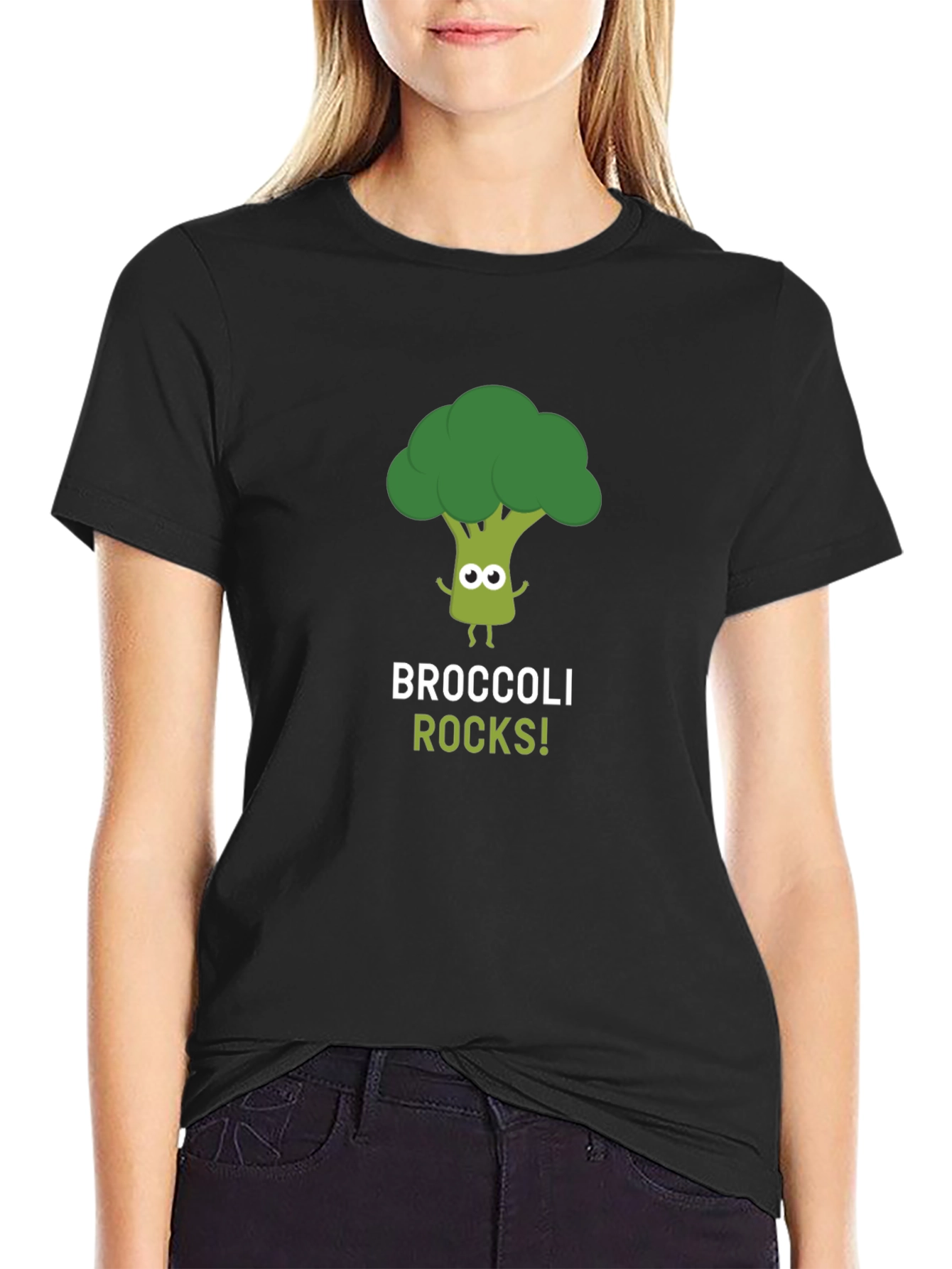 Black Broccoli Rocks Graphic Tee - Black Cotton T-Shirt view 2