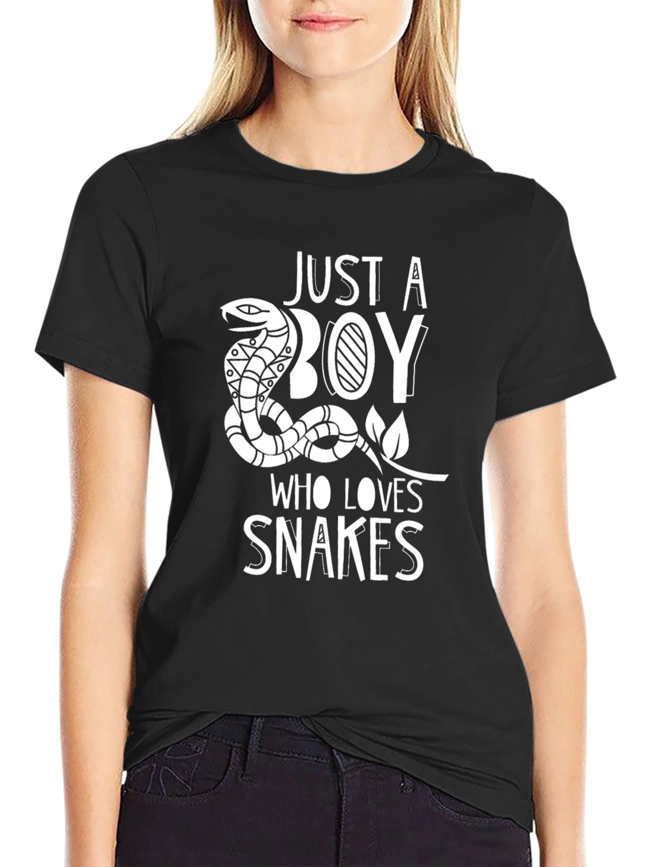 Black Just a Boy Who Loves Snakes T-Shirt view 2