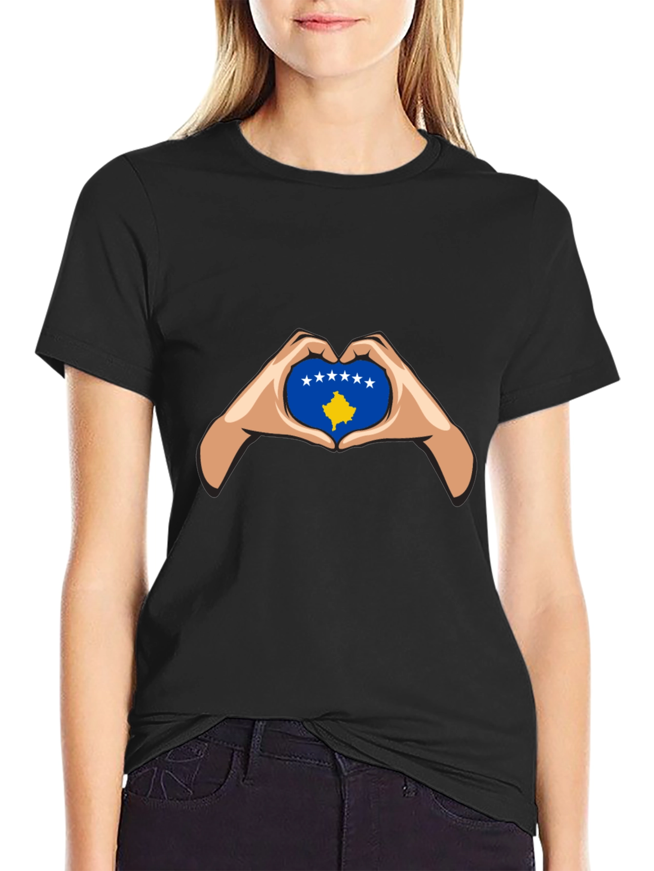 Kosovo Flag Heart Hands T-Shirt - 2