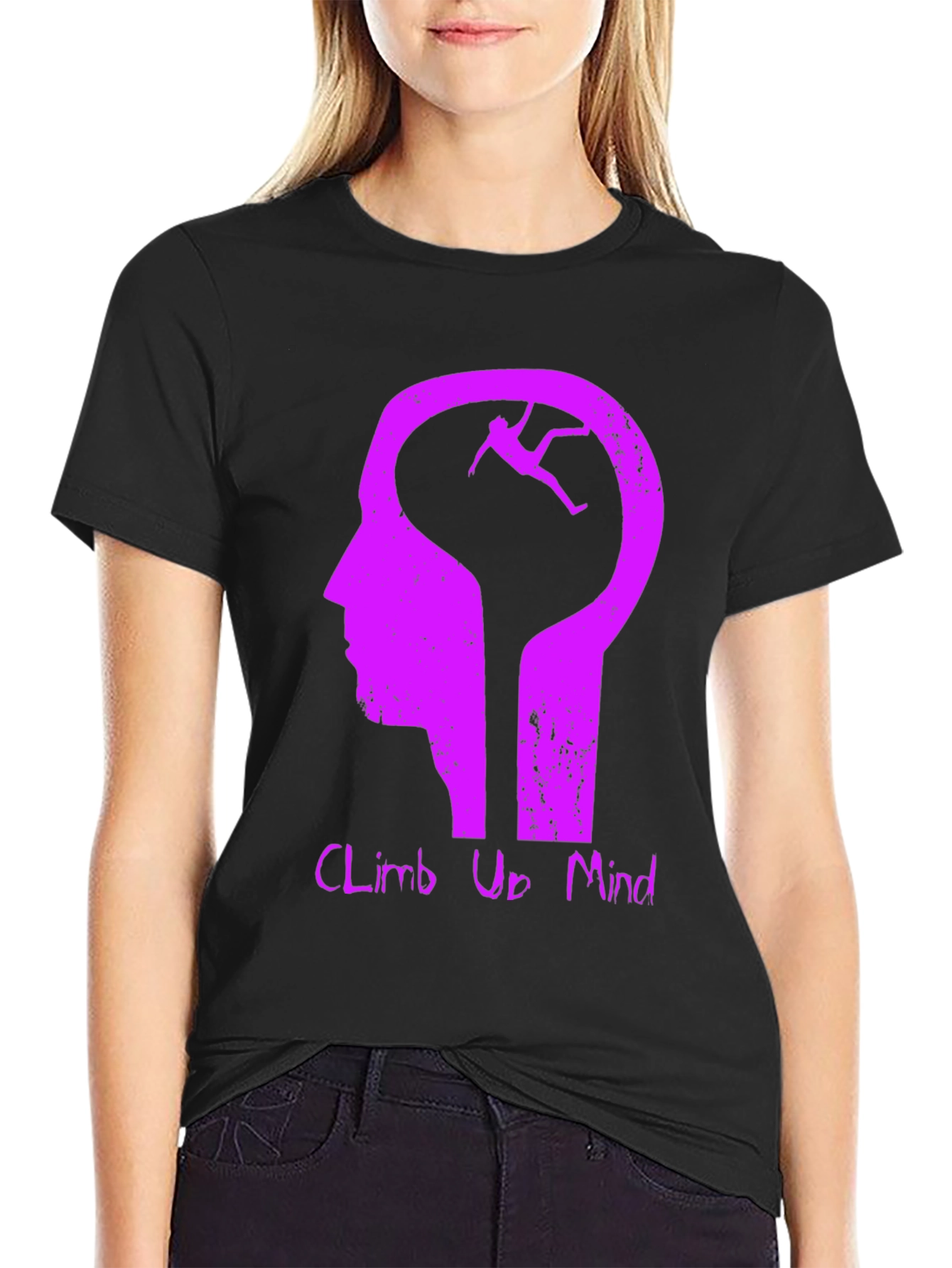 Black Climb Up Mind Graphic Tee - Black Cotton Blend view 2