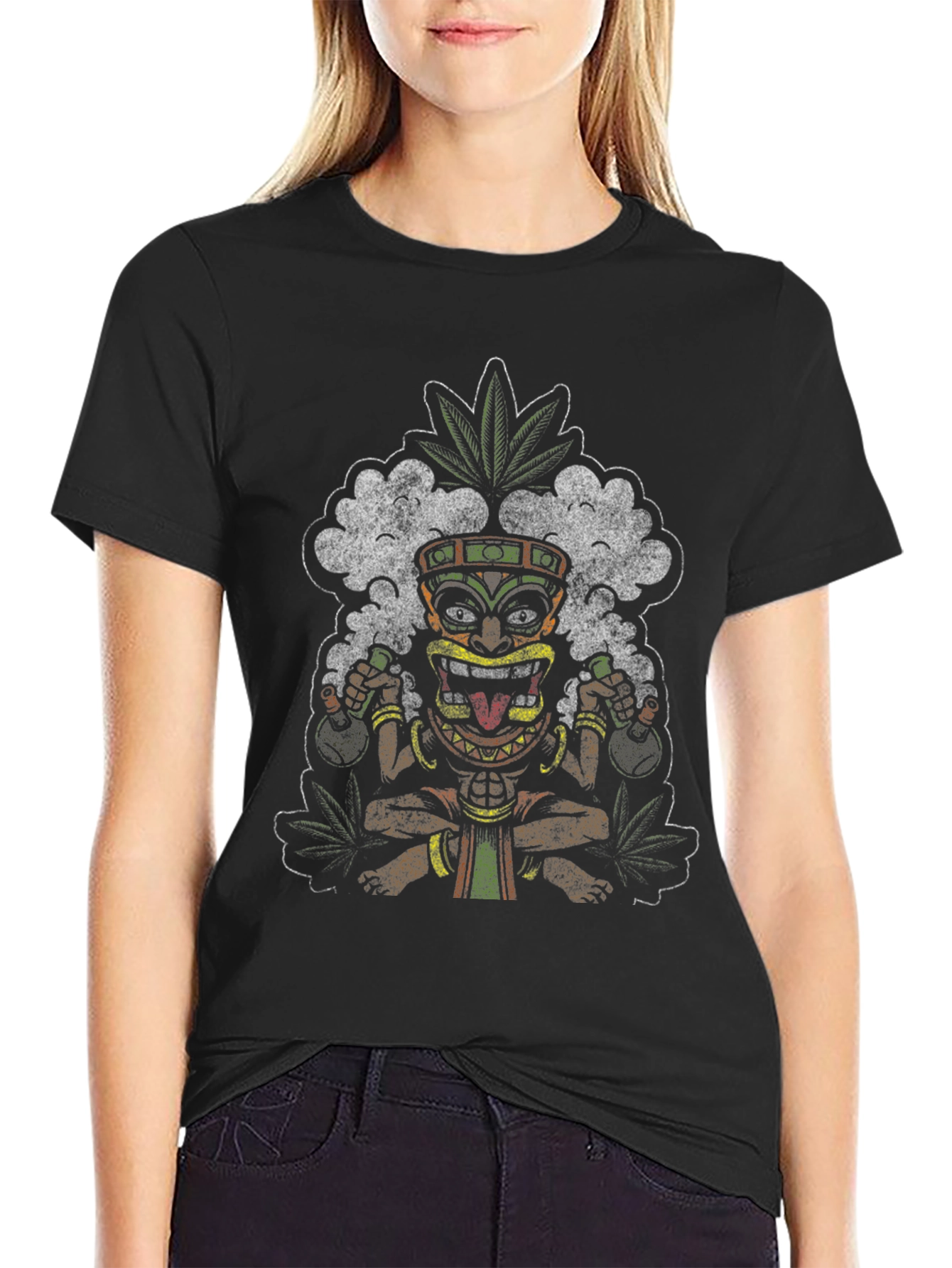 Black Tiki Mask Novelty Graphic T-Shirt view 2
