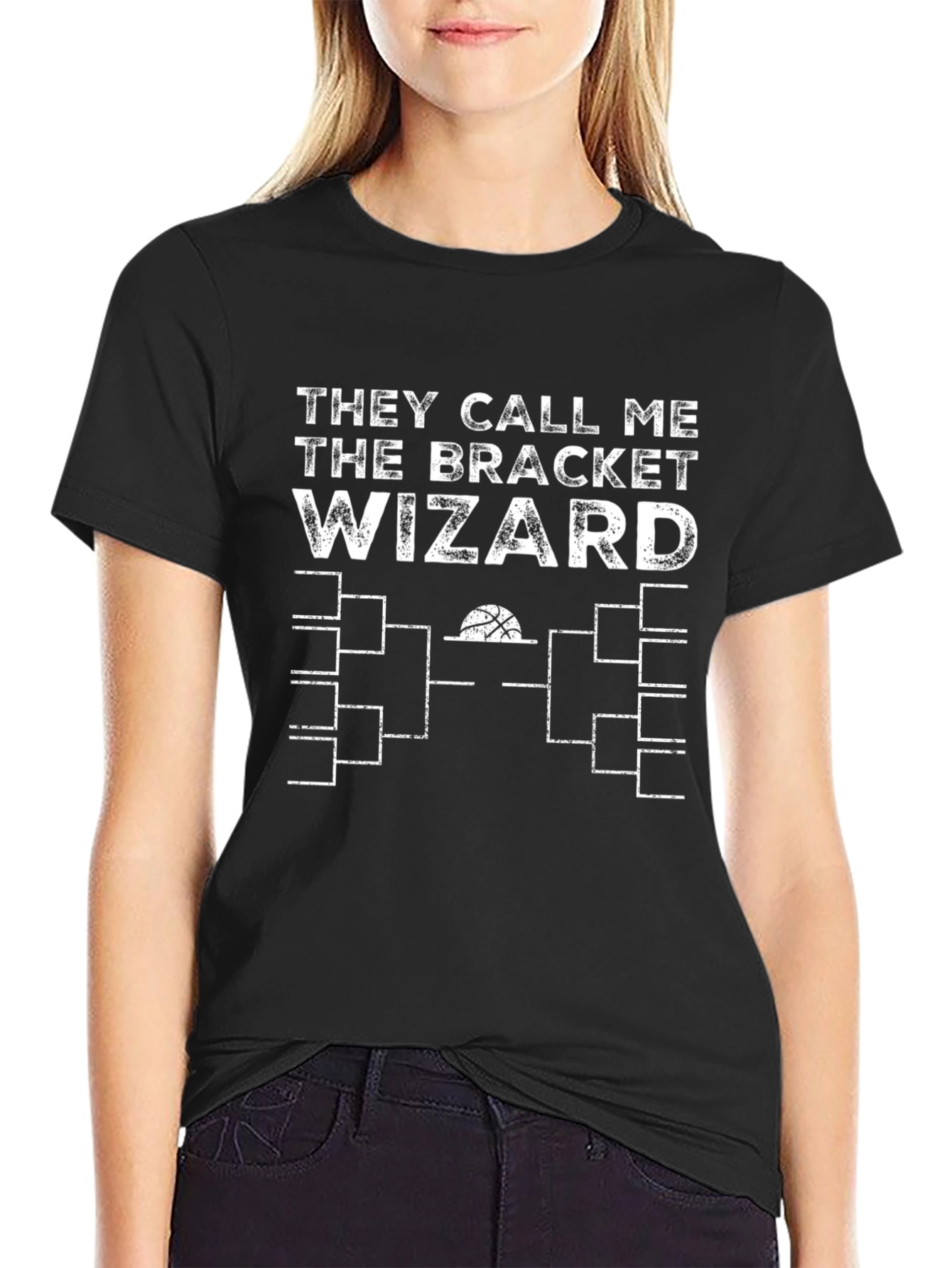 Black Bracket Wizard Basketball Fan T-Shirt view 2