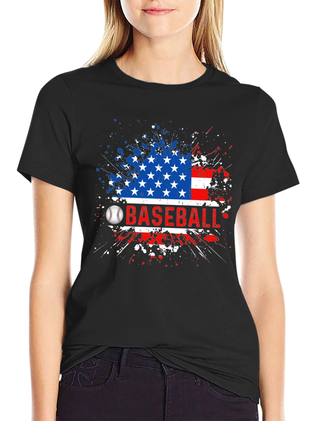 Black Baseball American Flag T-Shirt view 2