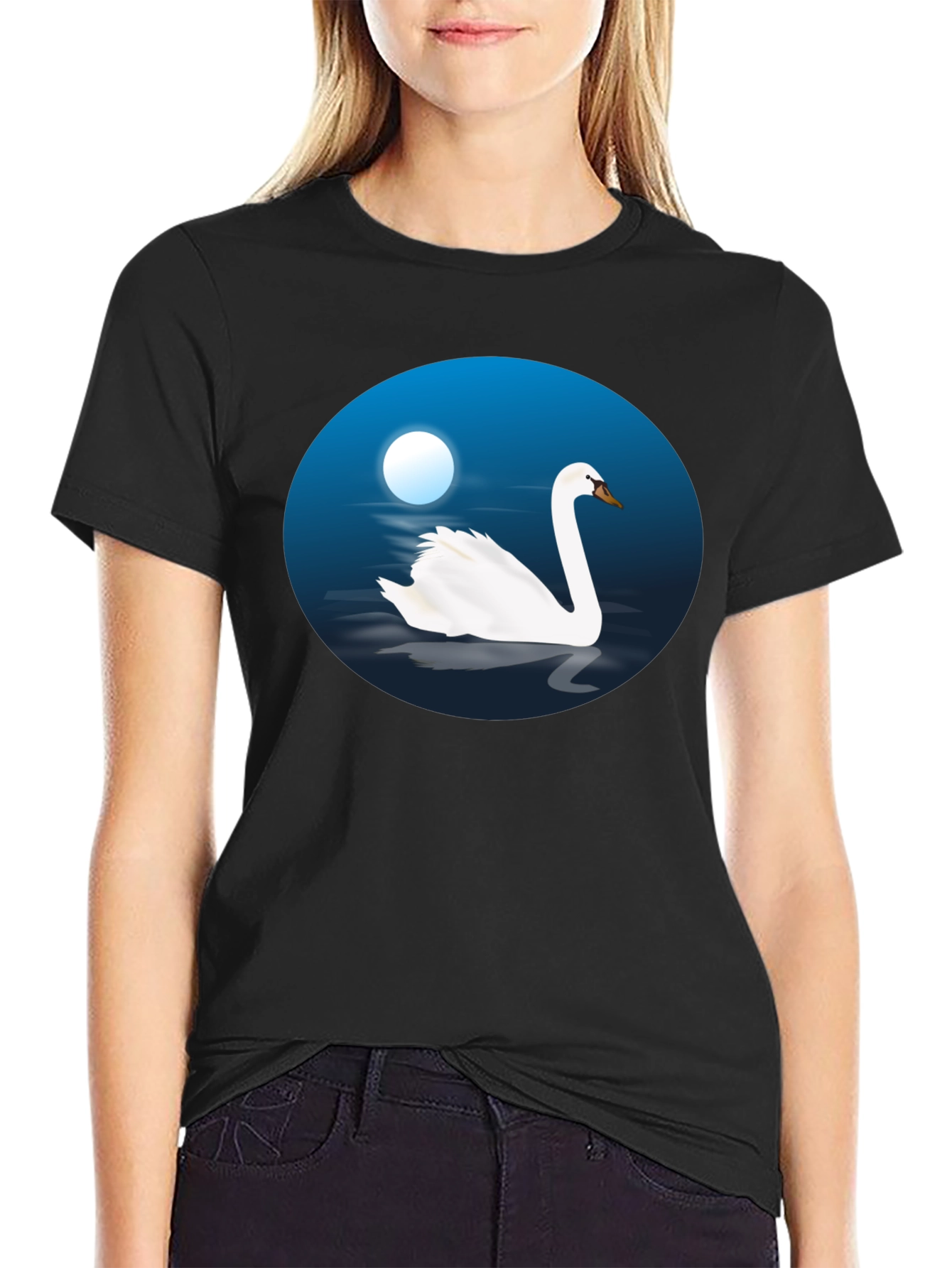Black Swan Lake Graphic Tee - Black Cotton T-Shirt view 2