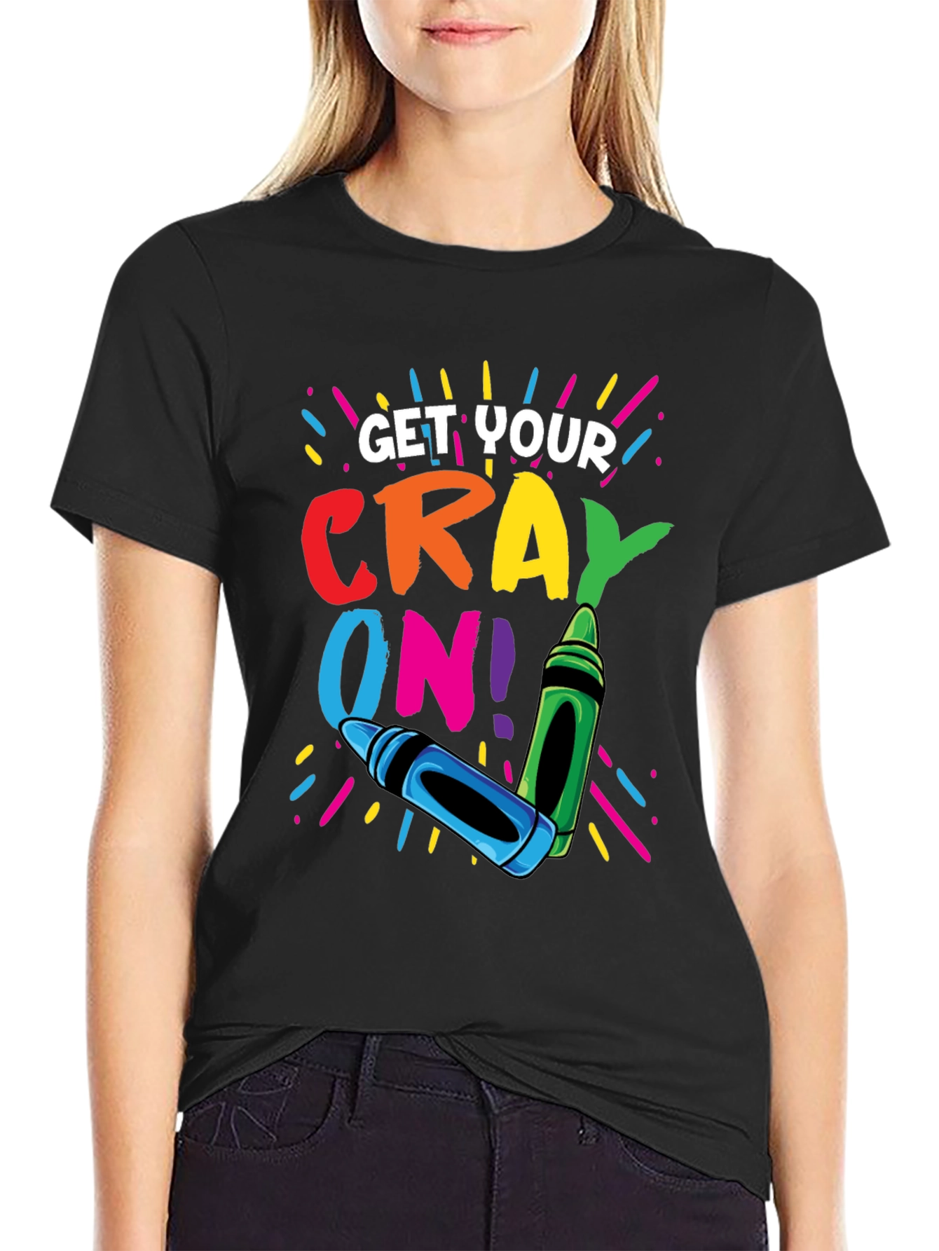 Black Get Your Crayon On! Graphic T-Shirt view 2