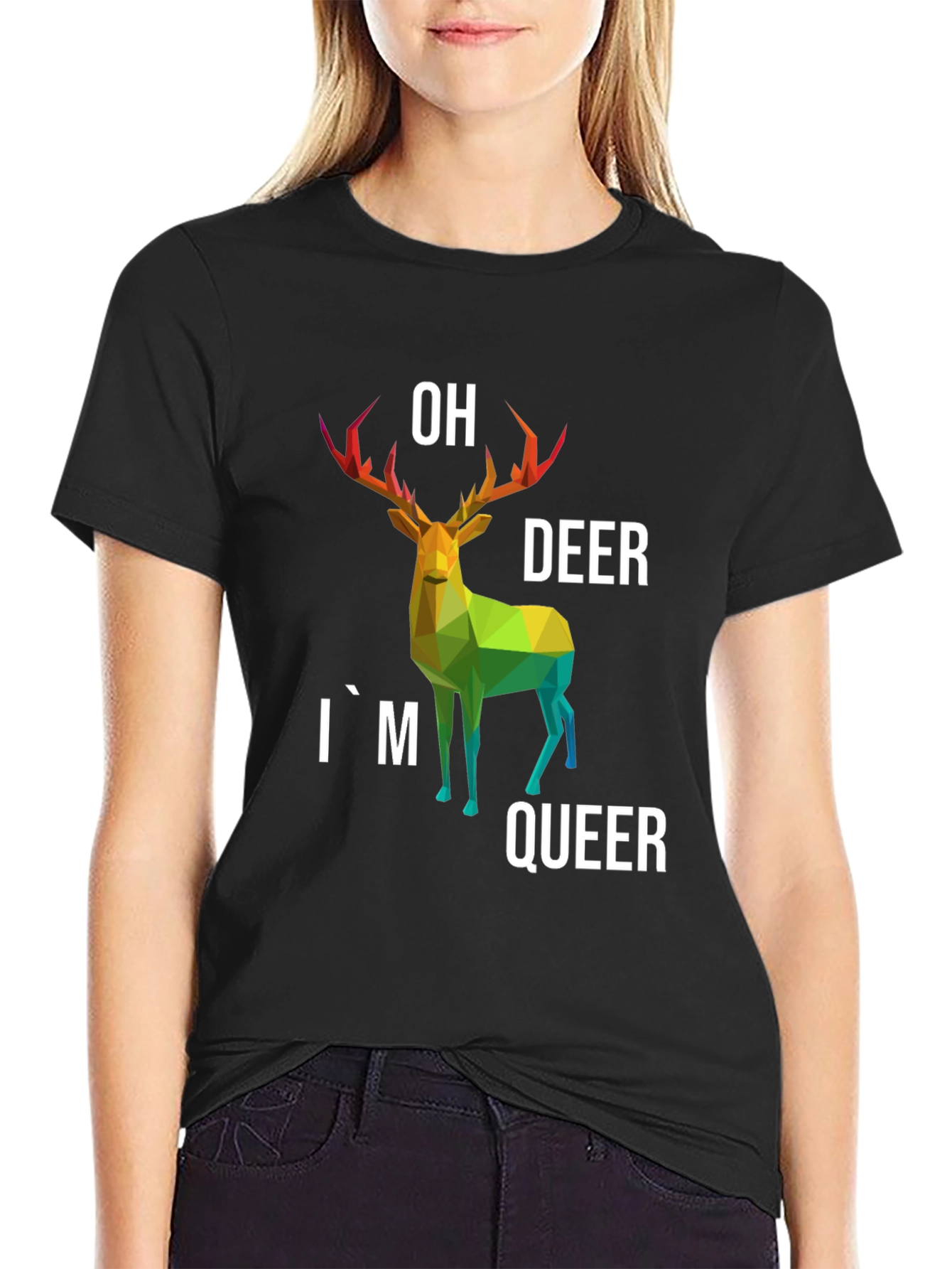 Black Oh Deer I'm Queer Black T-Shirt view 2