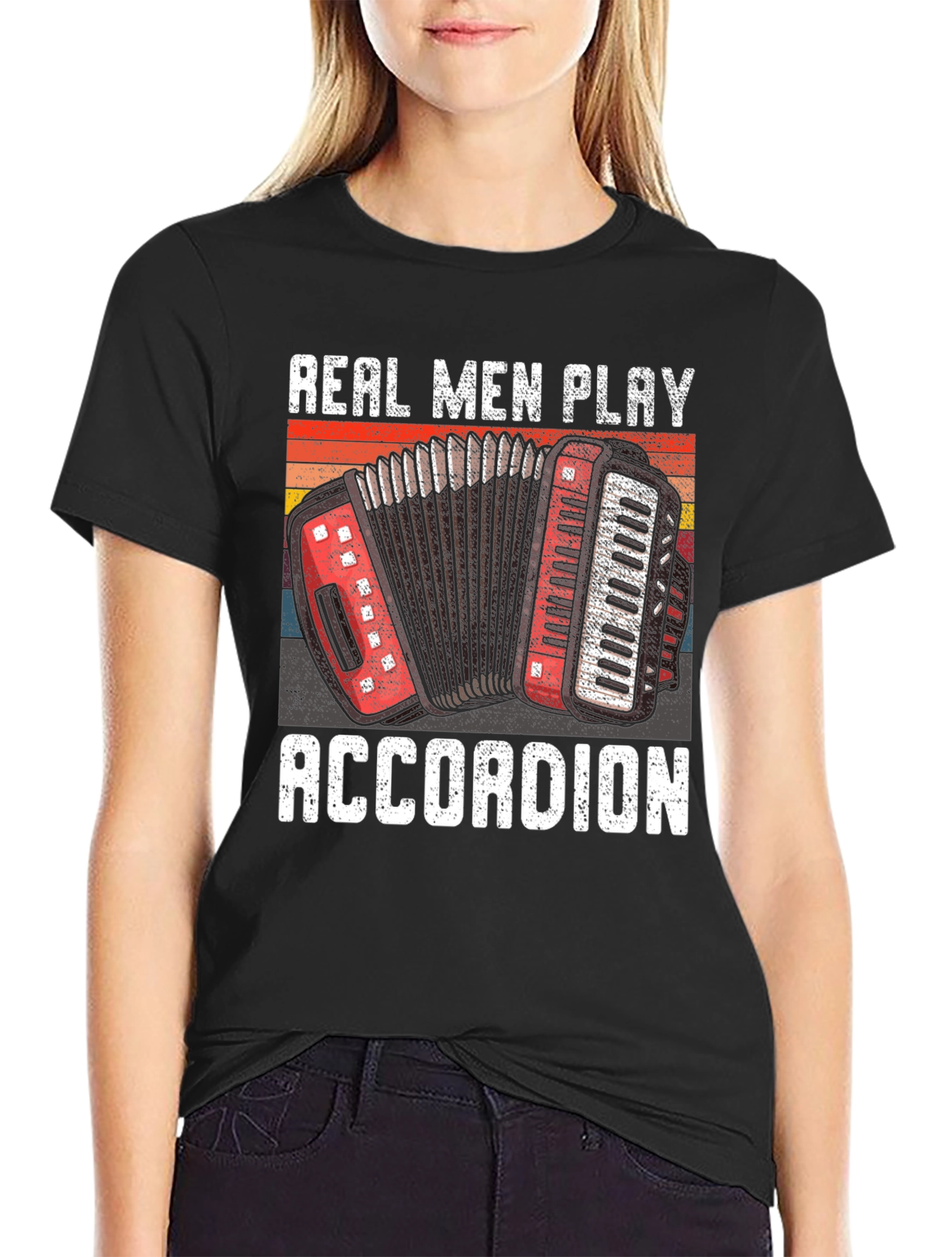 Black Real Men Play Accordion Graphic Tee - Musician Gift view 2