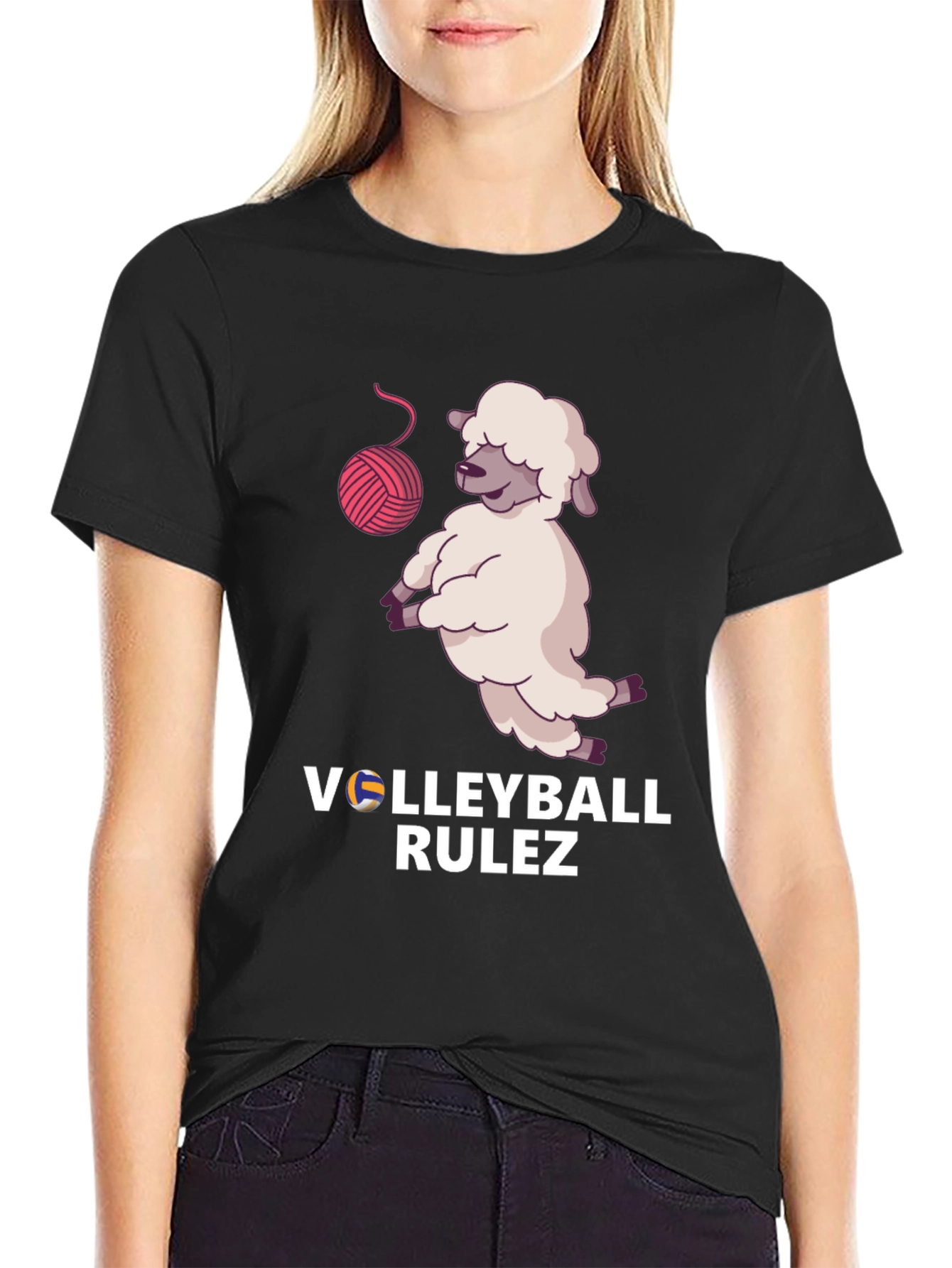 Black Volleyball Rulez! Sheep T-Shirt view 2