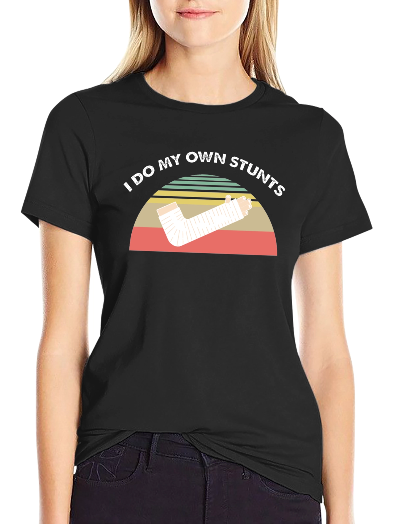 Black I Do My Own Stunts Humor T-Shirt view 2
