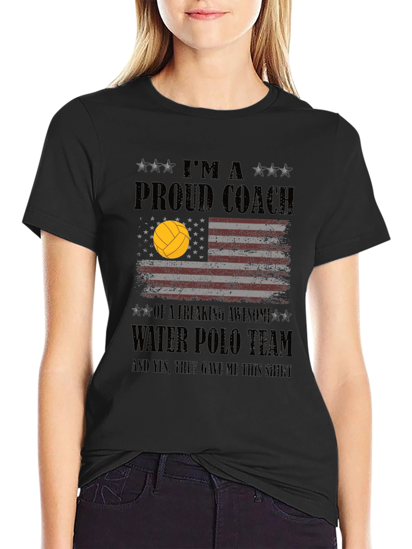 Black Proud Water Polo Coach Graphic T-Shirt view 2