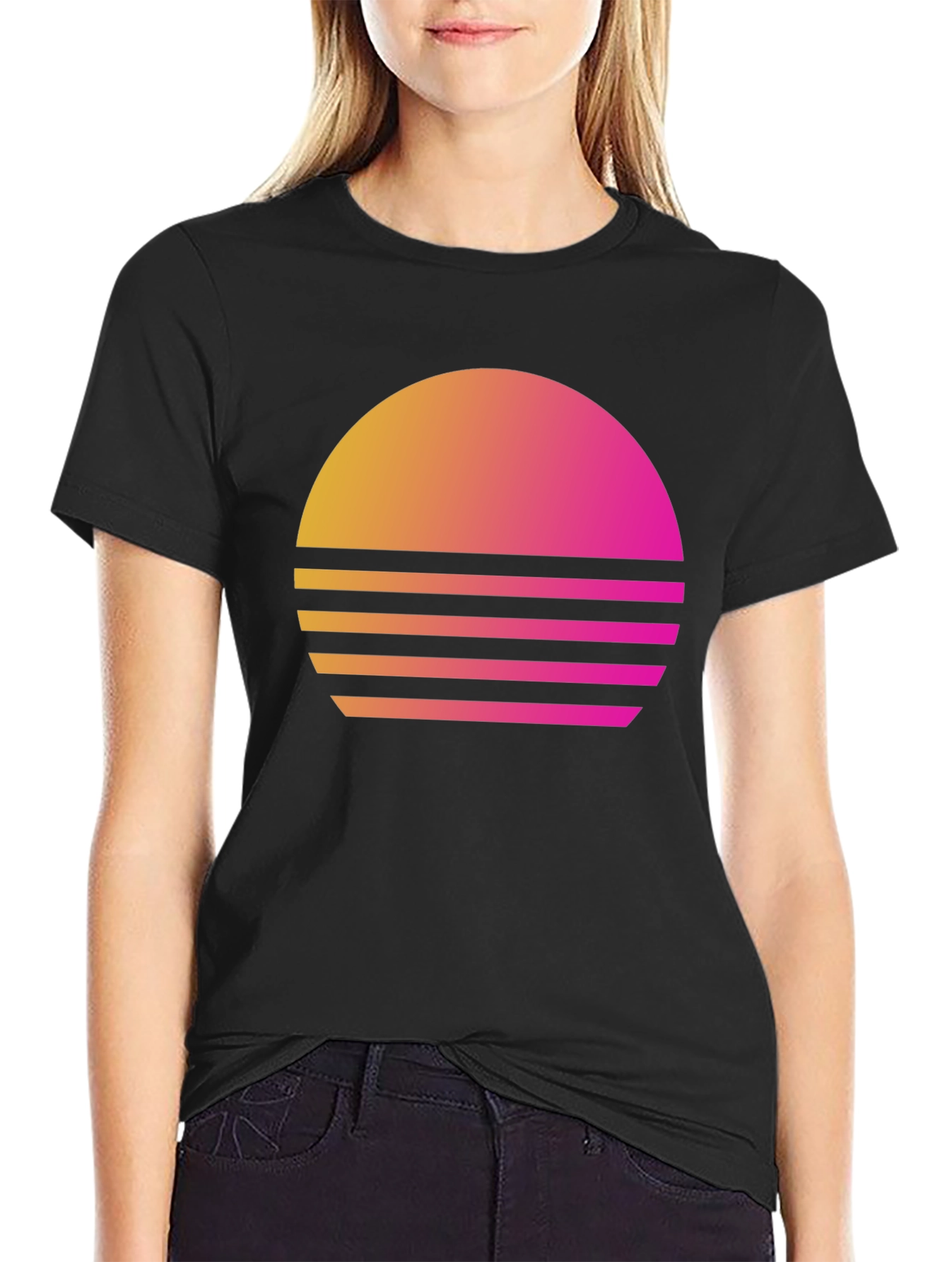 Black Retro Sunset T-Shirt - Vintage Style Graphic Tee view 2