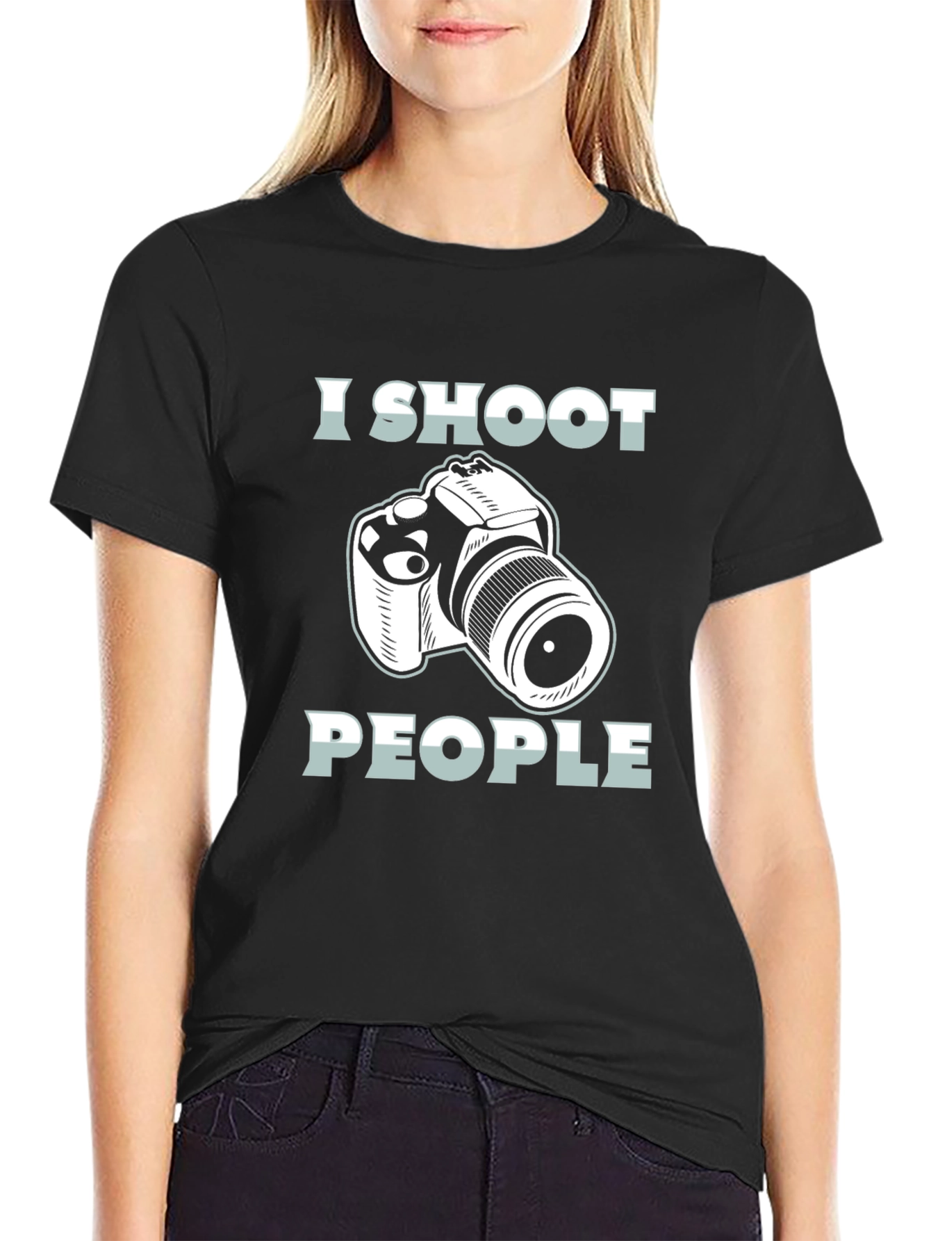 Black I Shoot People Camera Graphic T-Shirt view 2