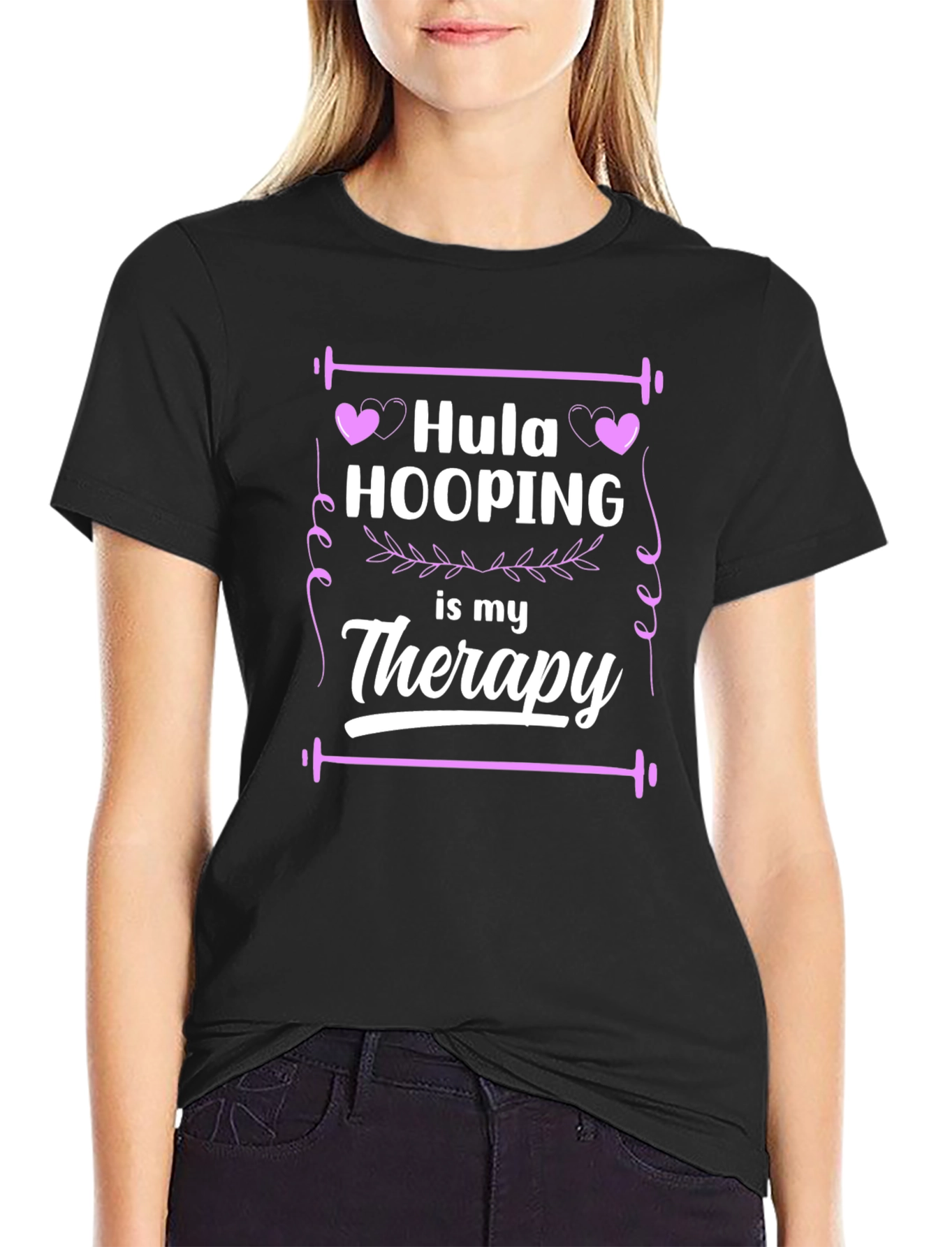 Black Hula Hooping is My Therapy Black T-Shirt view 2
