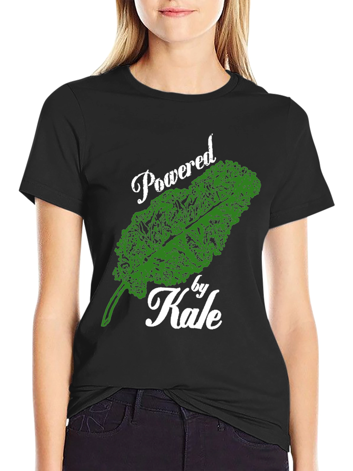Black Powered by Kale T-Shirt - Vegan & Healthy view 2