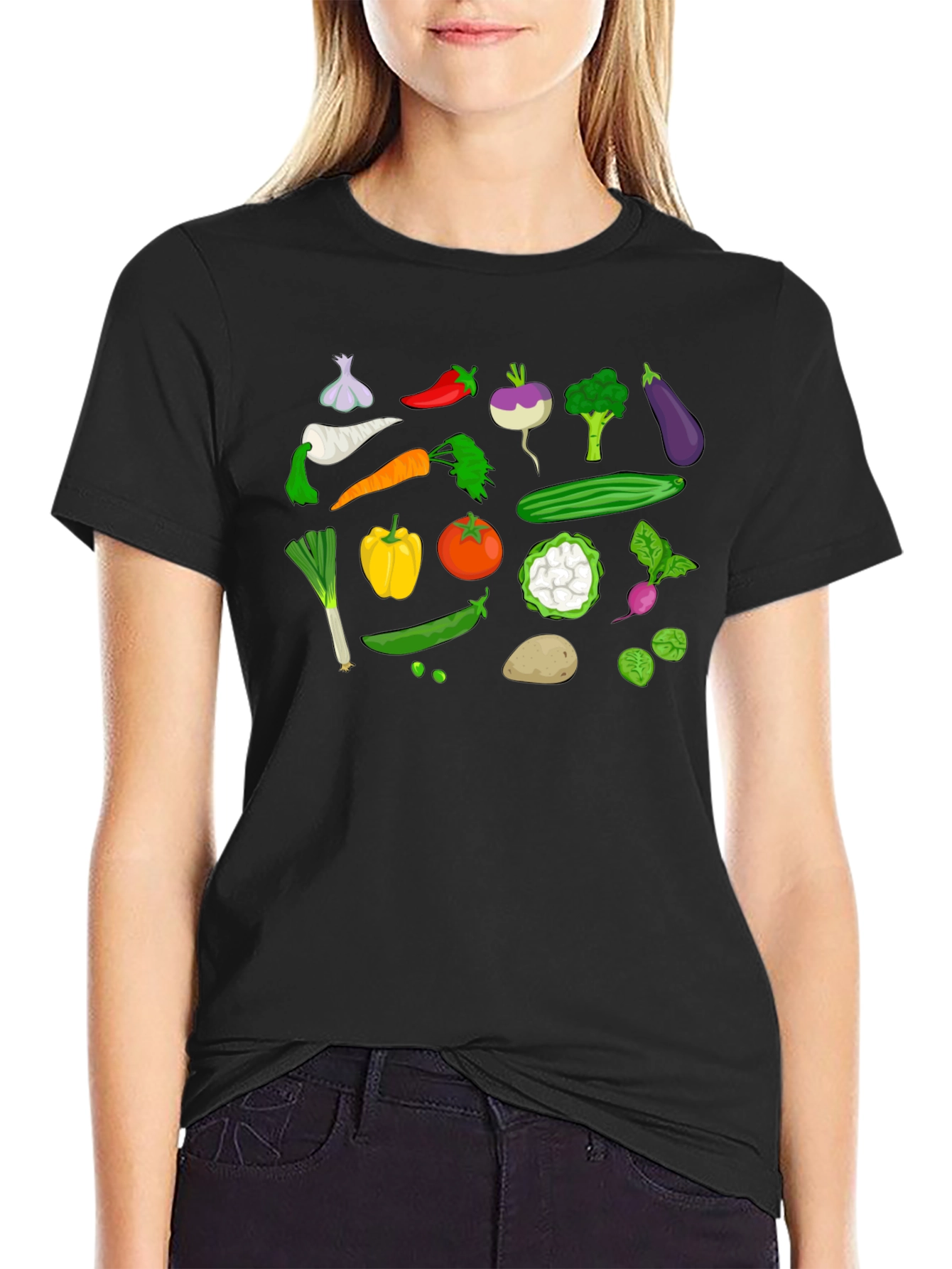 Black Vegetable Print Black T-Shirt view 2
