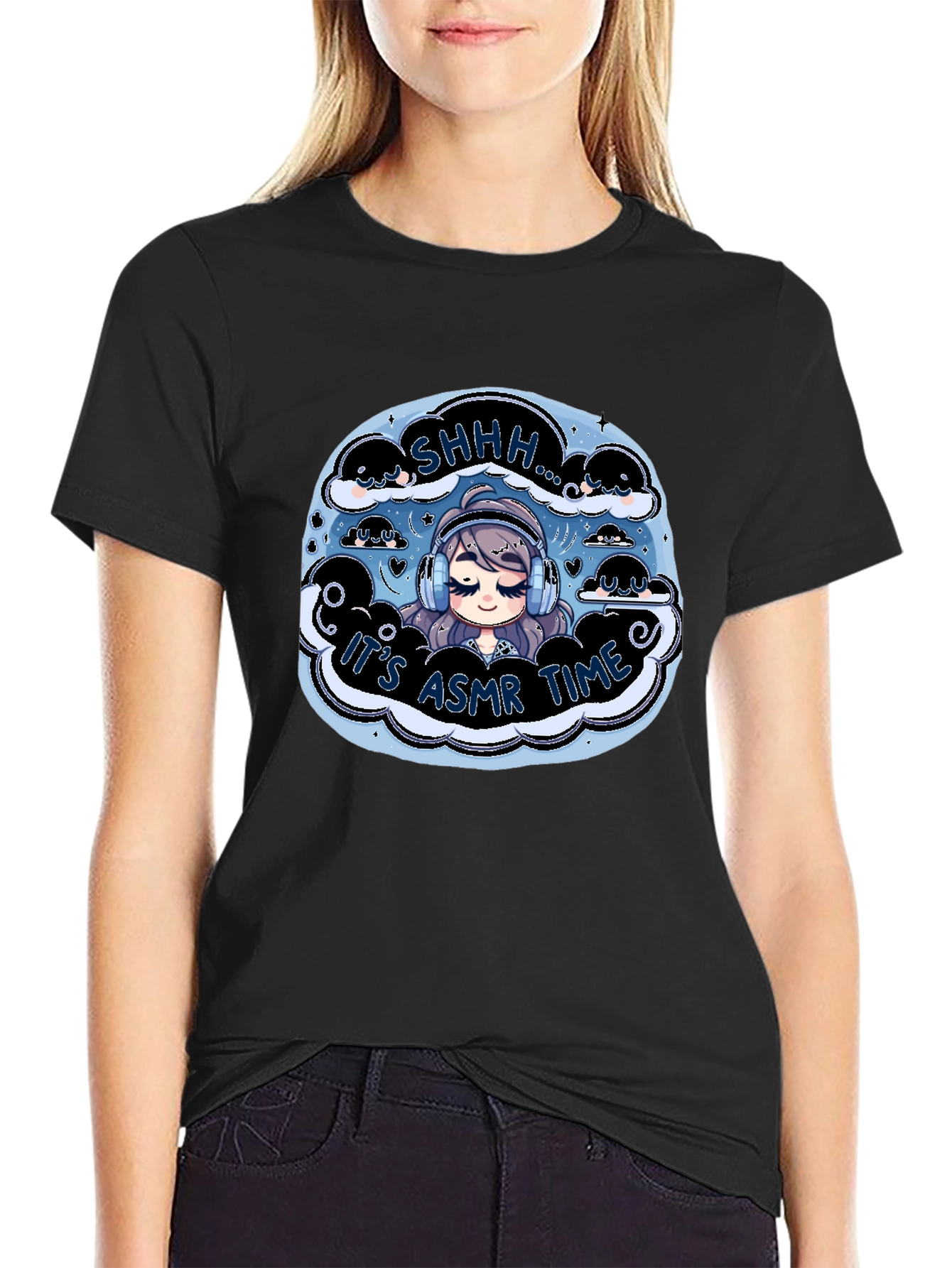 Black It's ASMR Time Black T-Shirt - Cute Anime Design view 2
