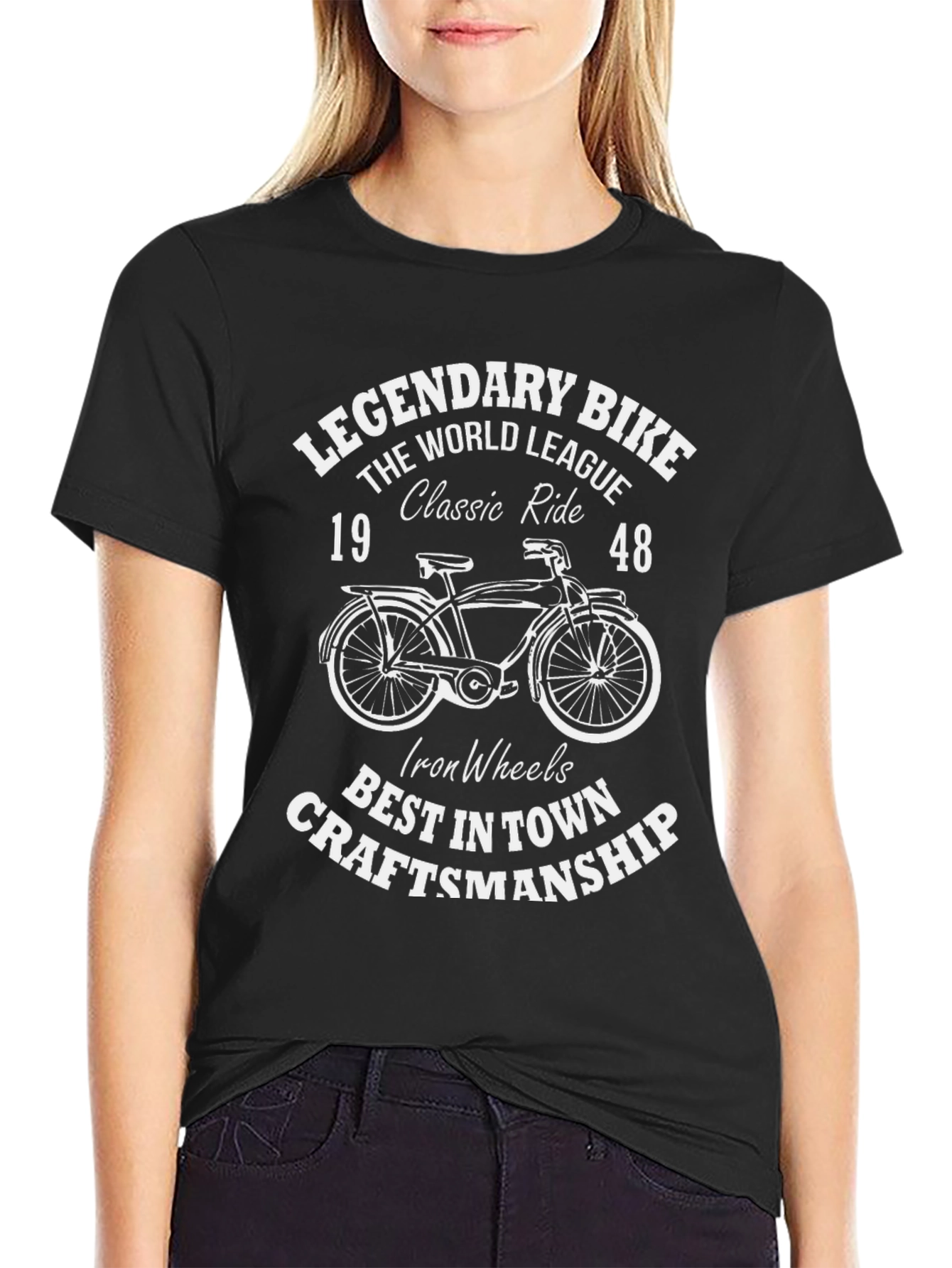 Black Legendary Bike 1948 Graphic Tee - Classic Ride T-Shirt view 2