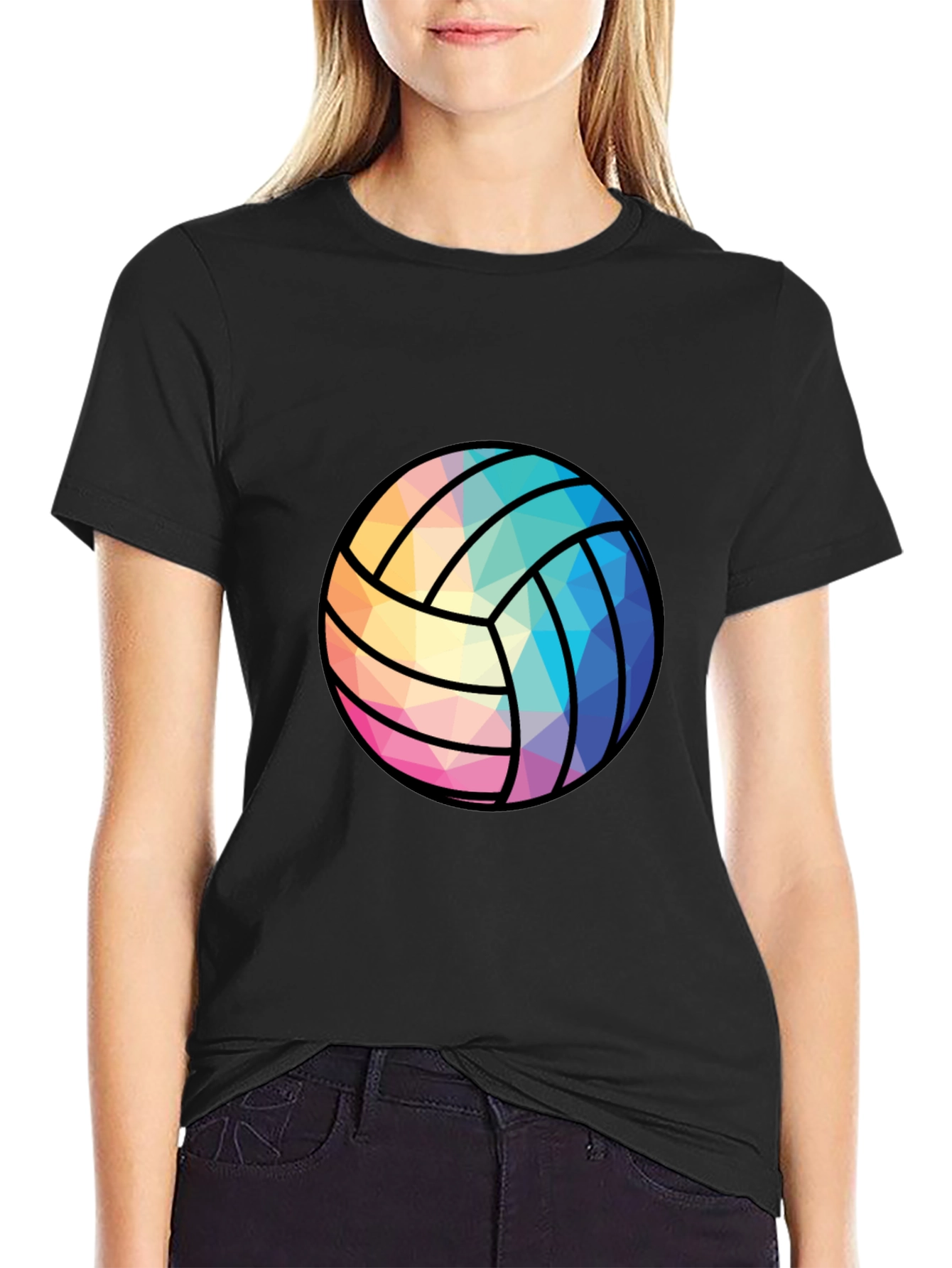 Black Geometric Volleyball Graphic Tee - Black view 2