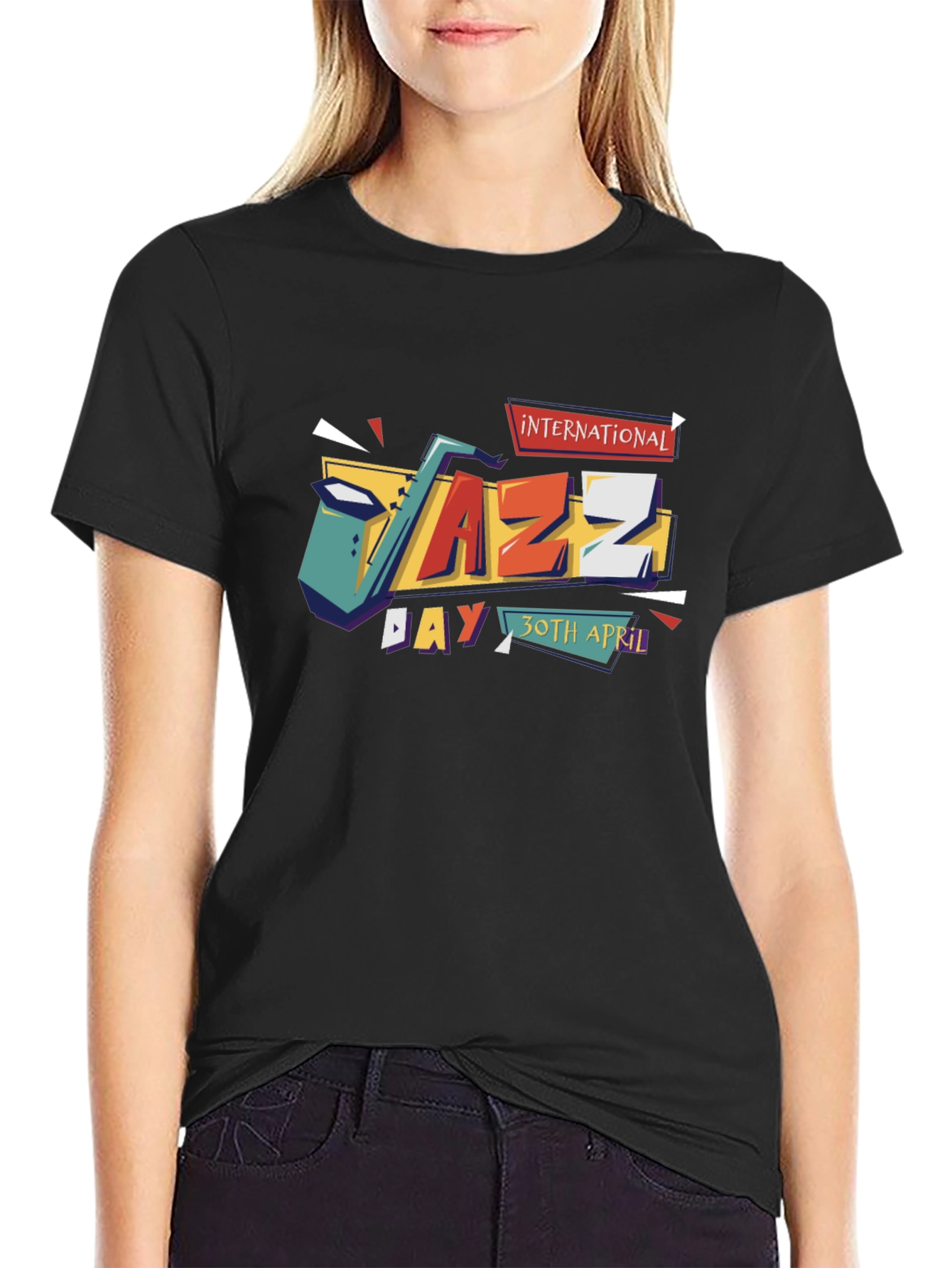Black International Jazz Day Black T-Shirt view 2