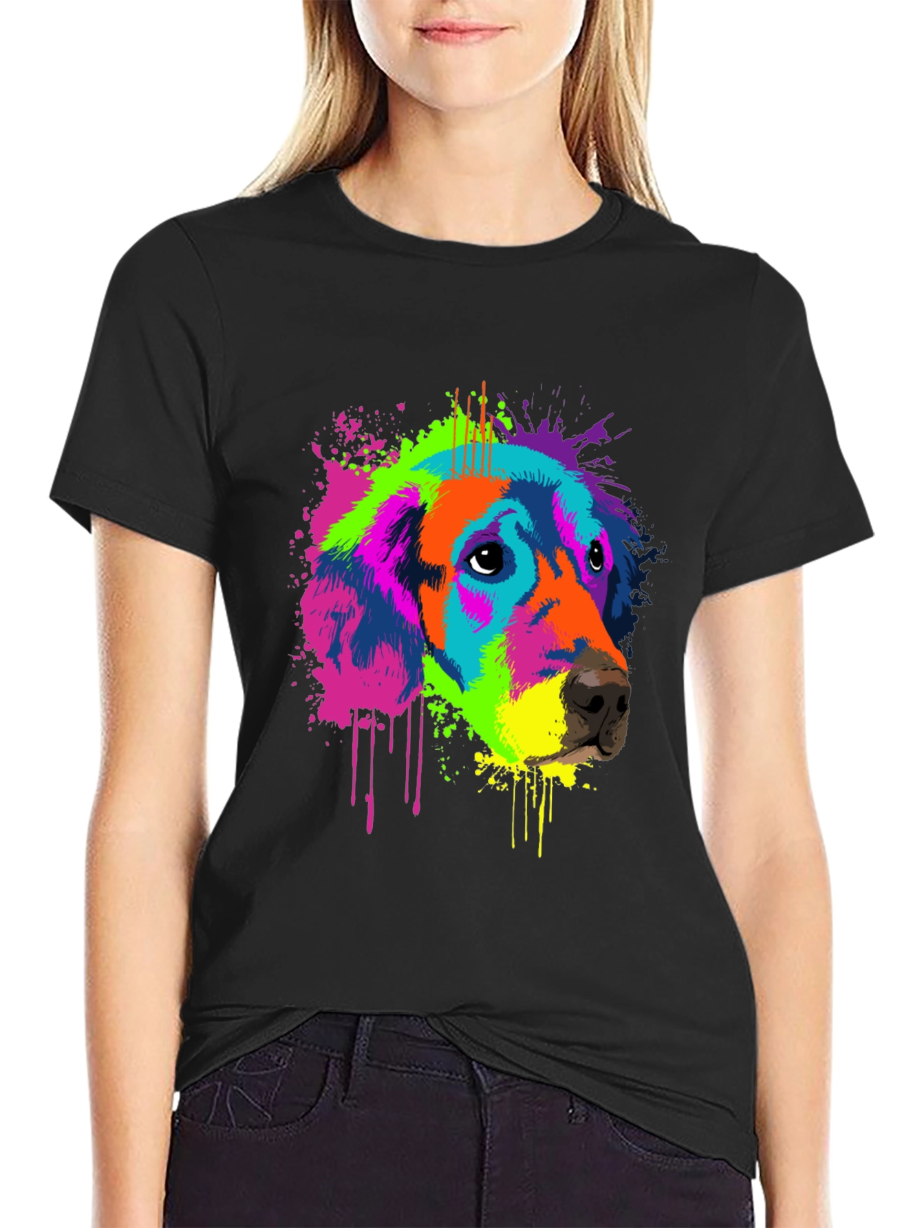 Black Vibrant Dog Graphic Tee - Men's Black T-Shirt view 2