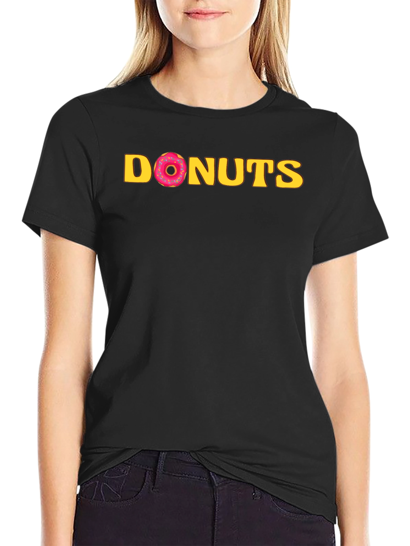 Black Men's Donuts Graphic Crew Neck T-Shirt - Black view 2