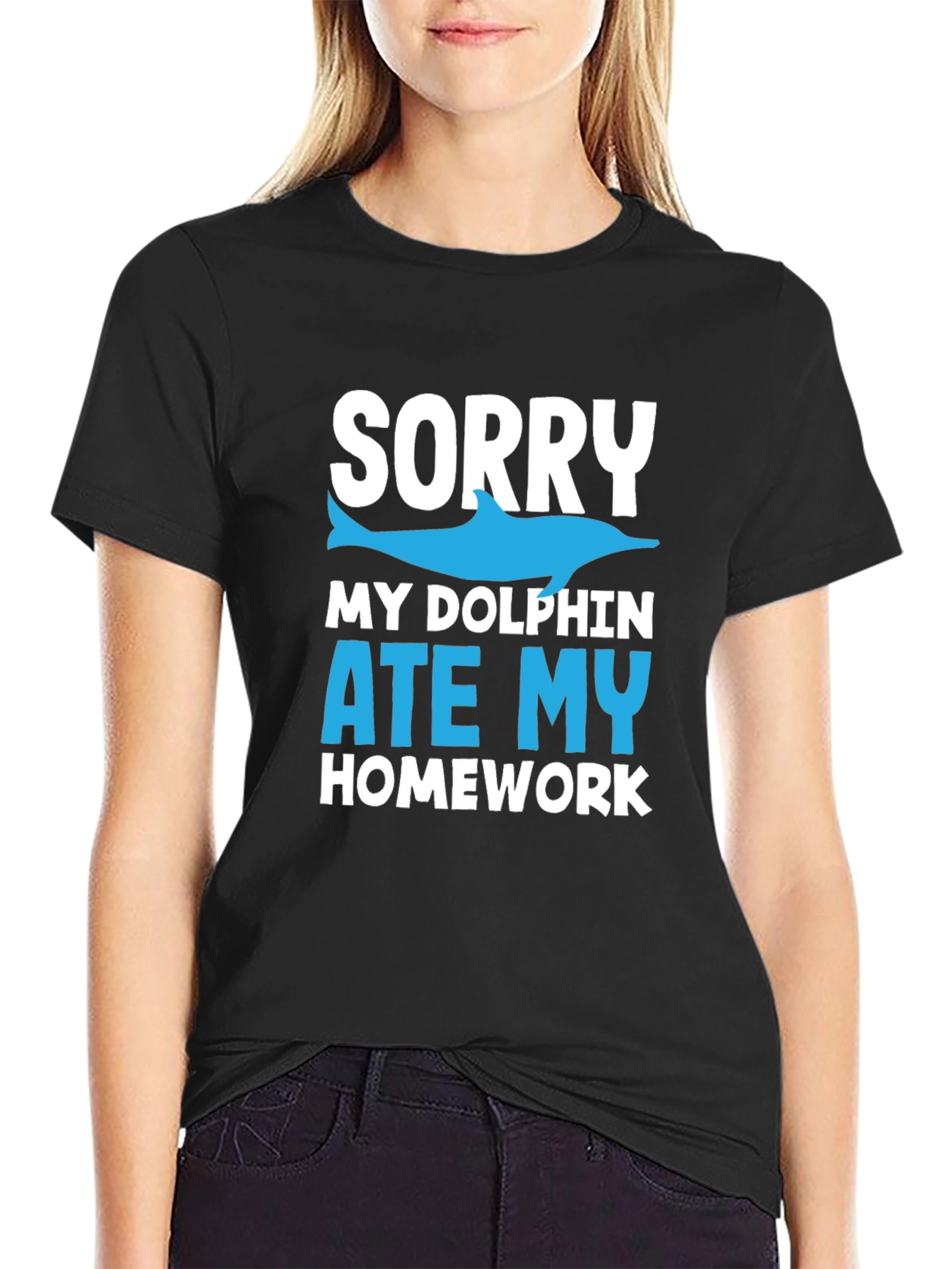 Black Sorry My Dolphin Ate My Homework T-Shirt view 2