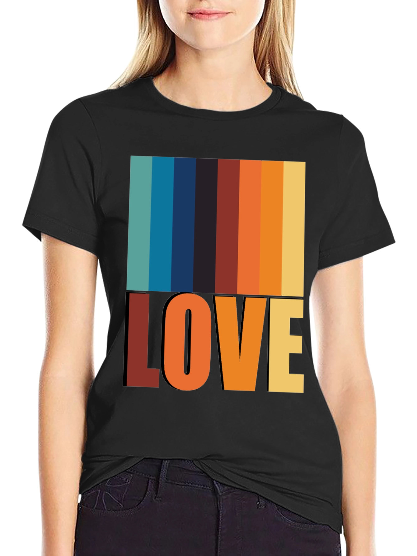 Black Retro Love T-Shirt - Vintage Style Tee view 2